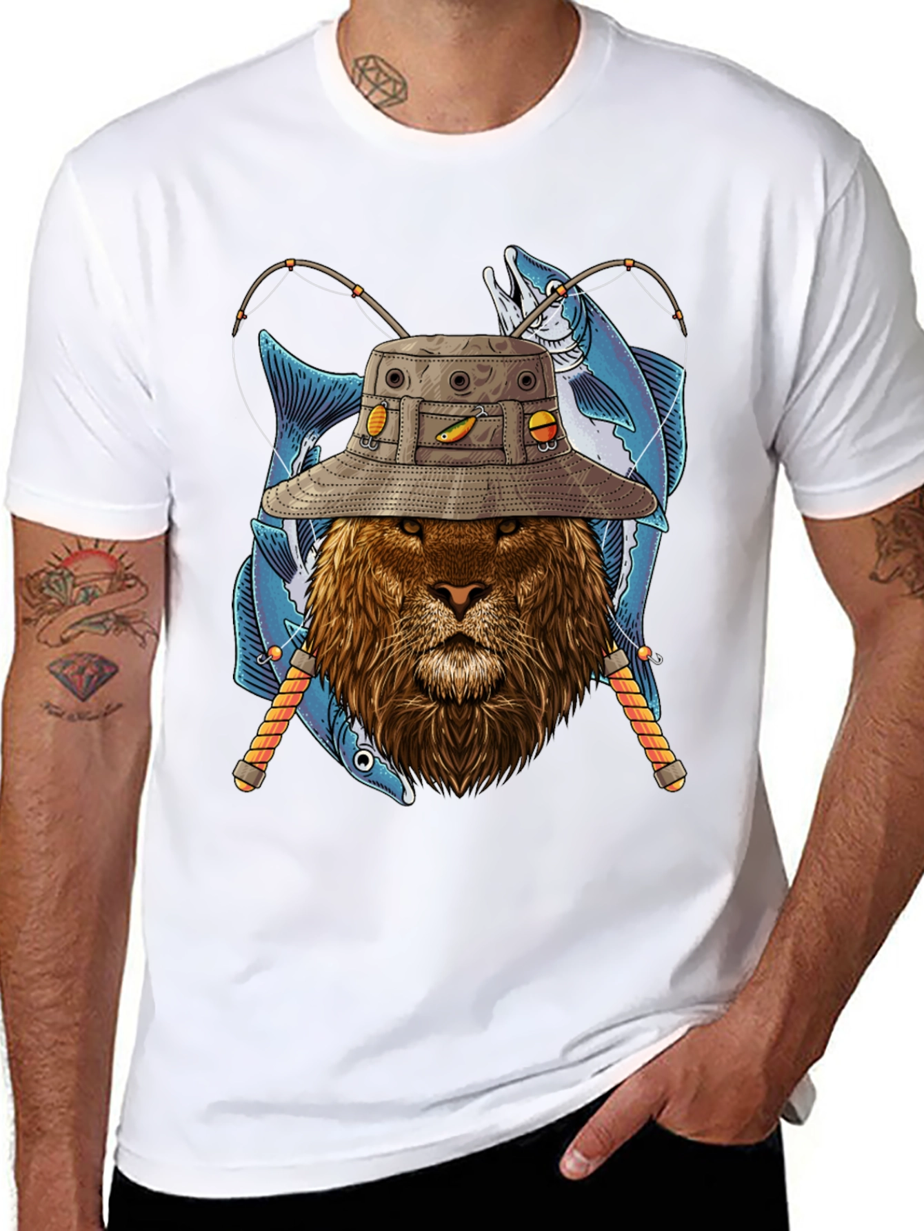 Fishing Lion Graphic Tee