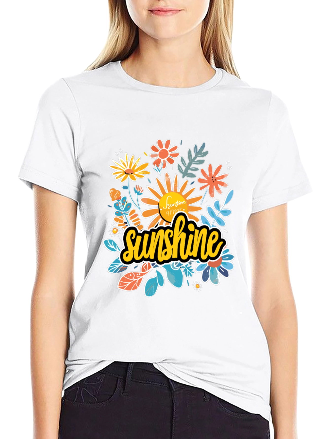 Sunshine Floral Graphic Black T-Shirt