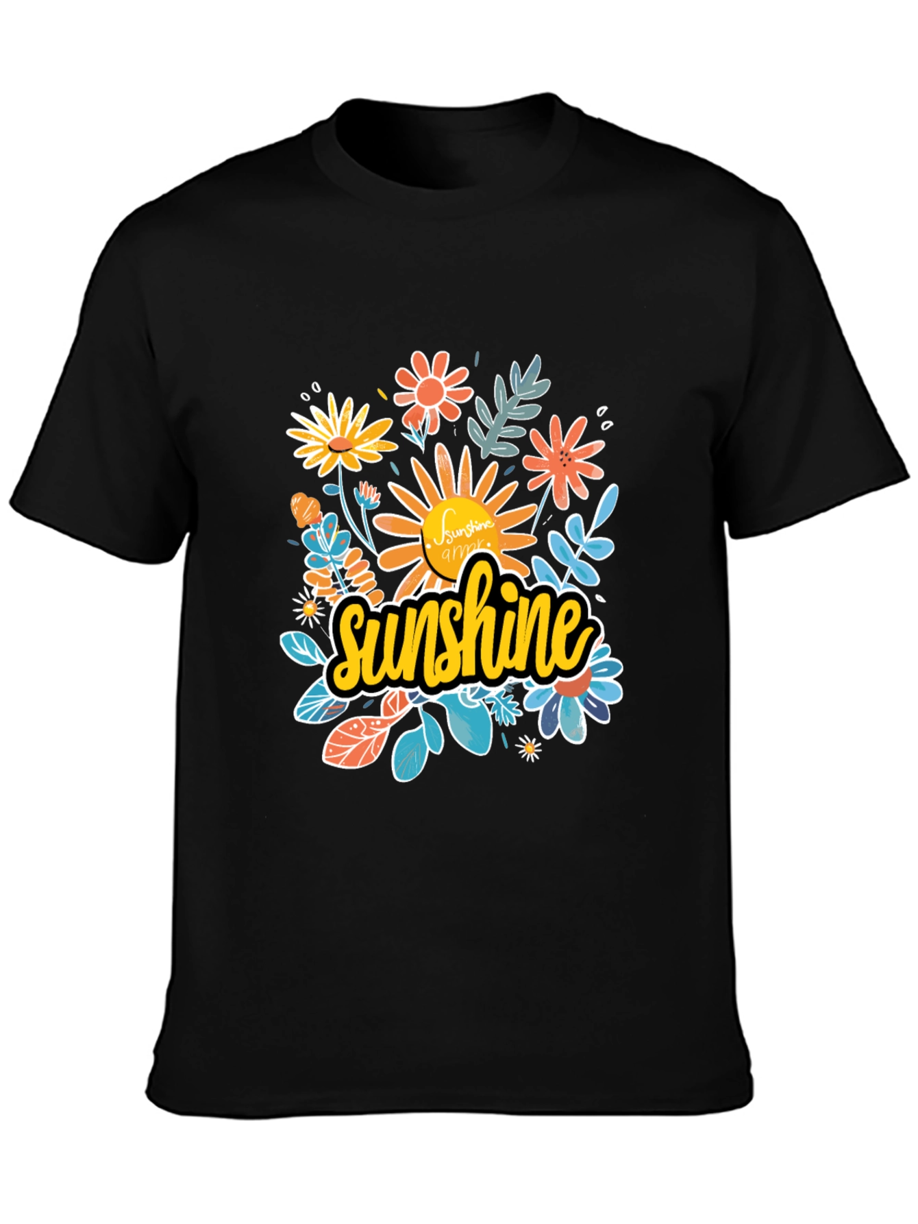Sunshine Floral Graphic Black T-Shirt