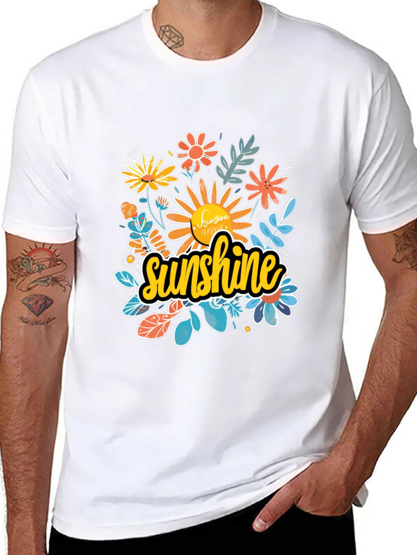 Sunshine Floral Graphic Black T-Shirt