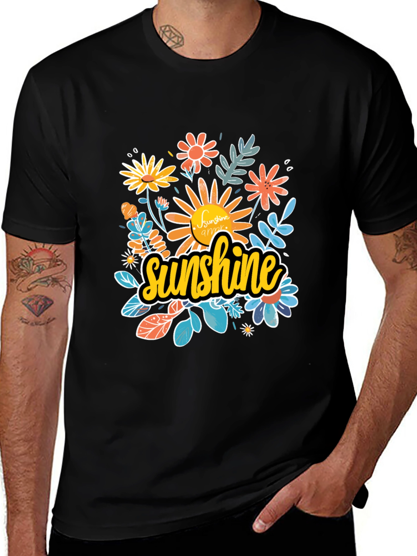 Sunshine Floral Graphic Black T-Shirt