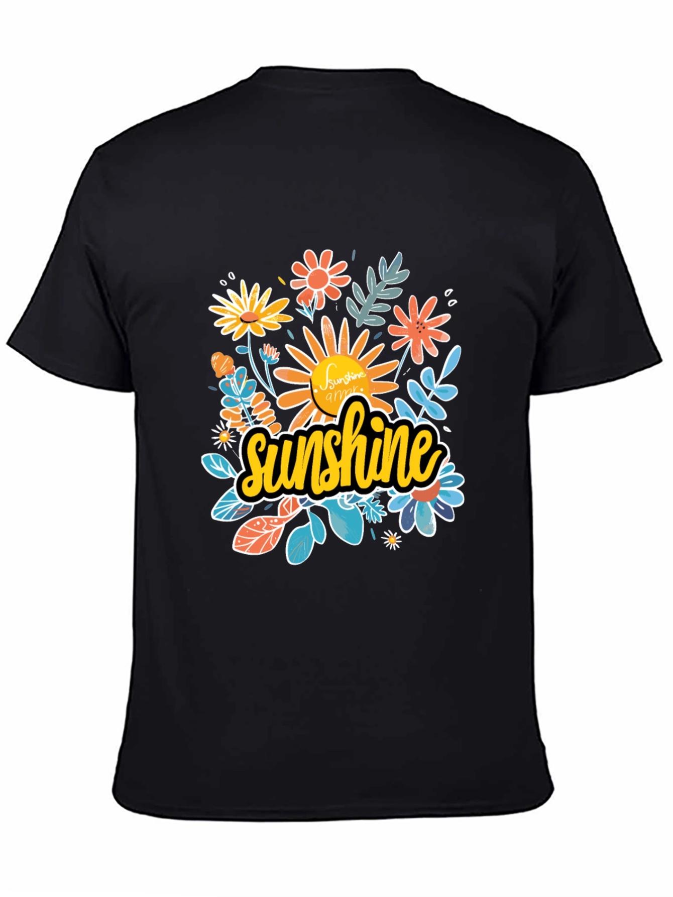 Sunshine Floral Graphic Black T-Shirt