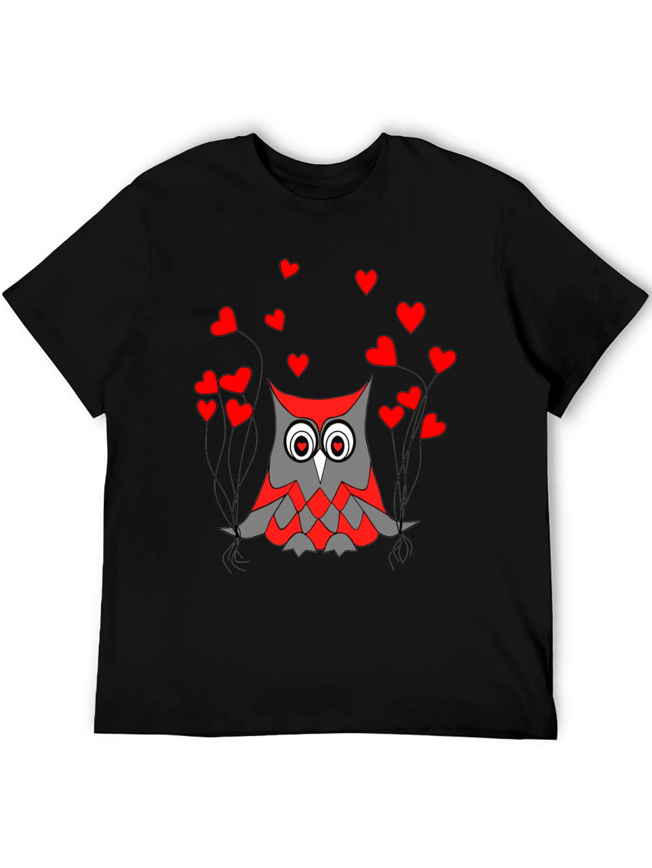 Owl Love Graphic Tee - Black Crew Neck T-Shirt