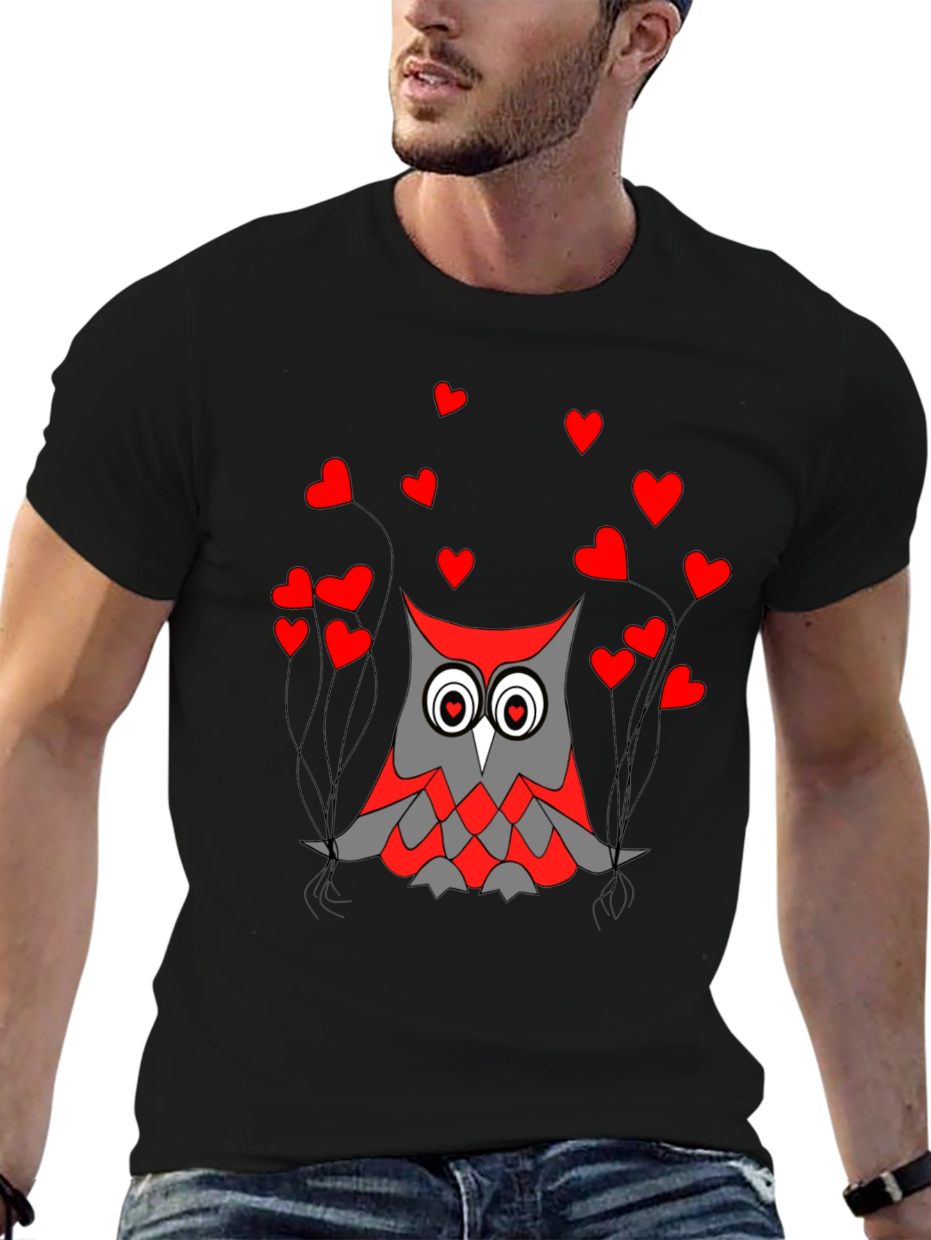 Owl Love Graphic Tee - Black Crew Neck T-Shirt