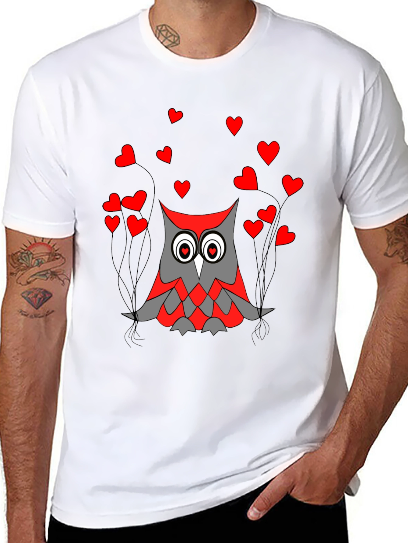 Owl Love Graphic Tee - Black Crew Neck T-Shirt