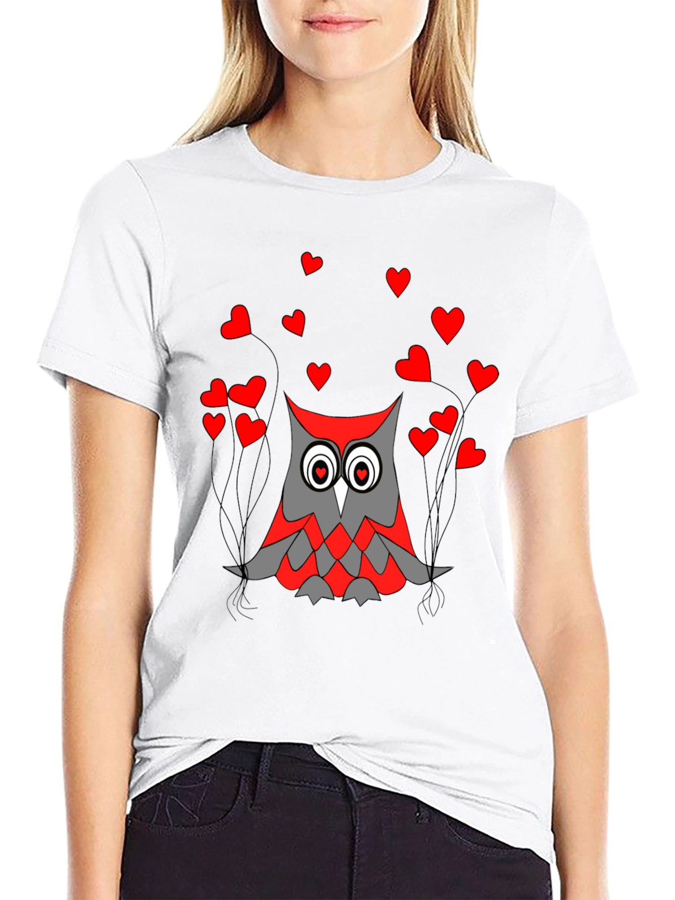Owl Love Graphic Tee - Black Crew Neck T-Shirt