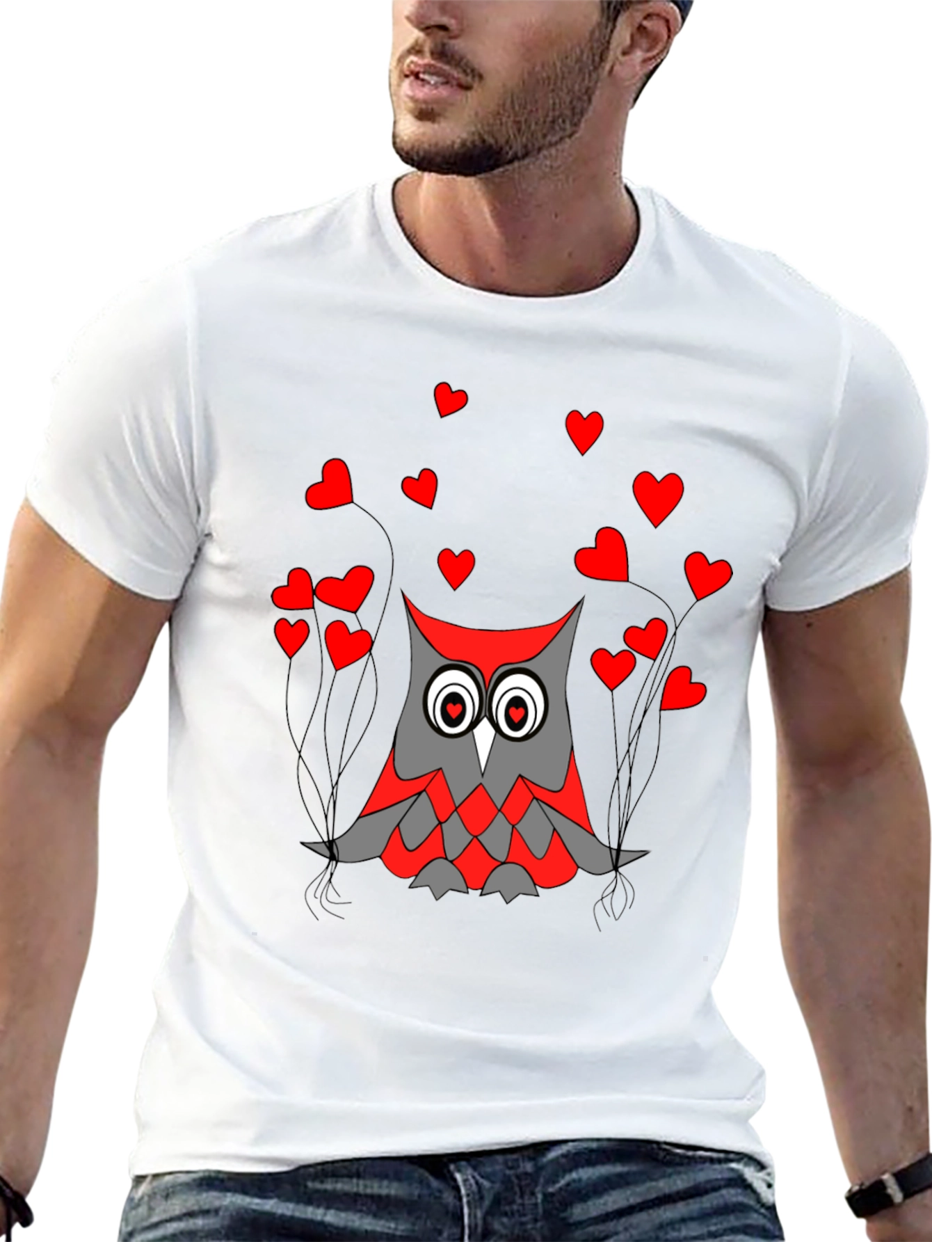 Owl Love Graphic Tee - Black Crew Neck T-Shirt