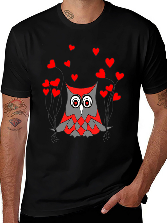 Owl Love Graphic Tee - Black Crew Neck T-Shirt
