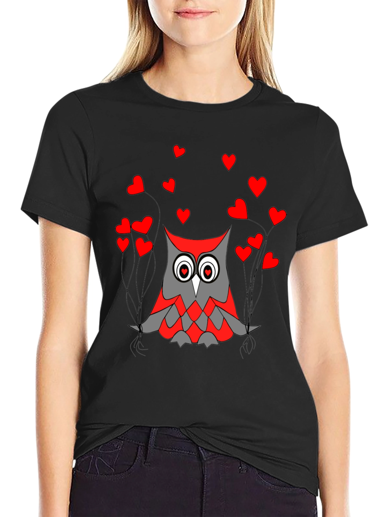 Owl Love Graphic Tee - Black Crew Neck T-Shirt