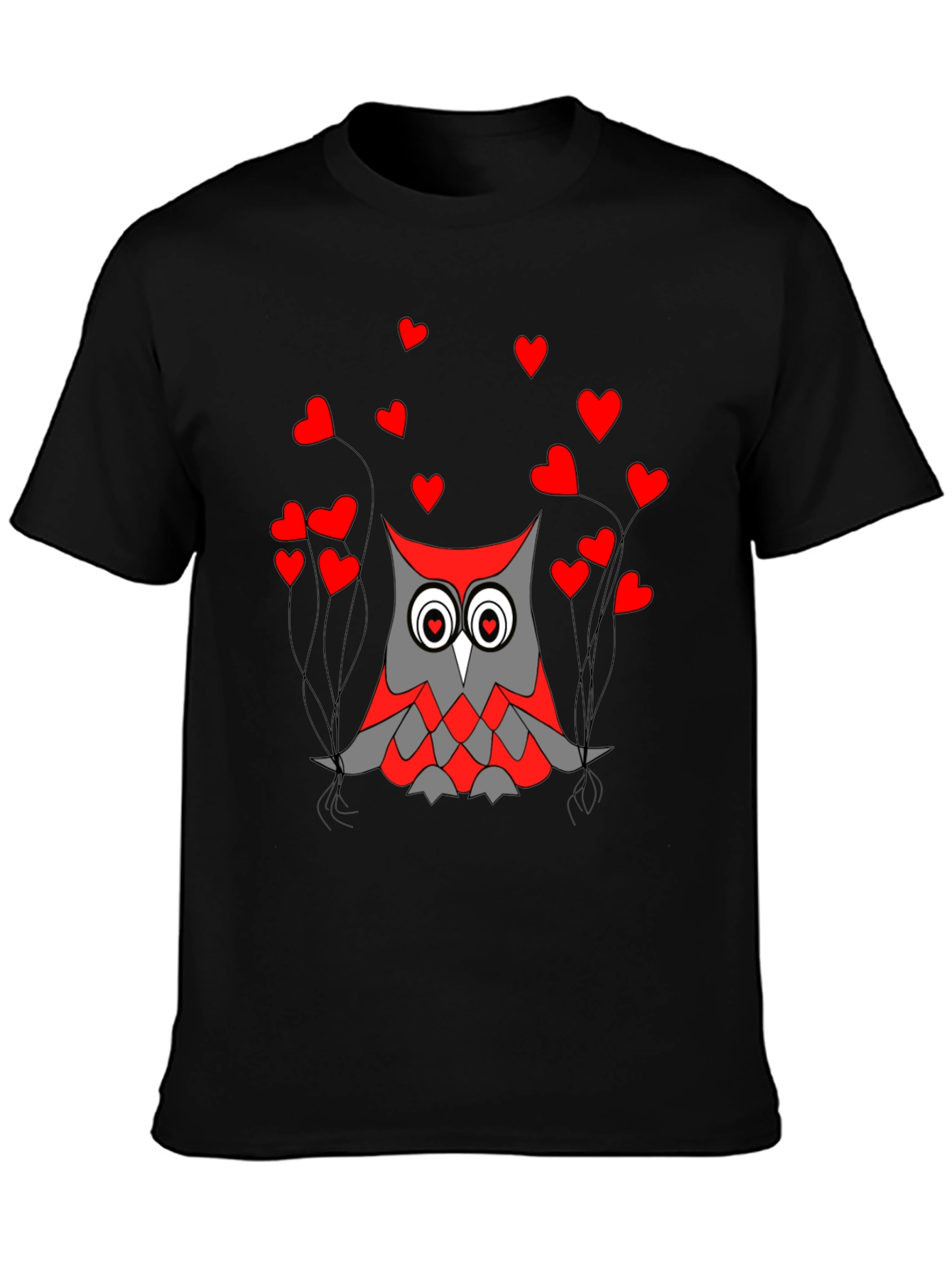Owl Love Graphic Tee - Black Crew Neck T-Shirt