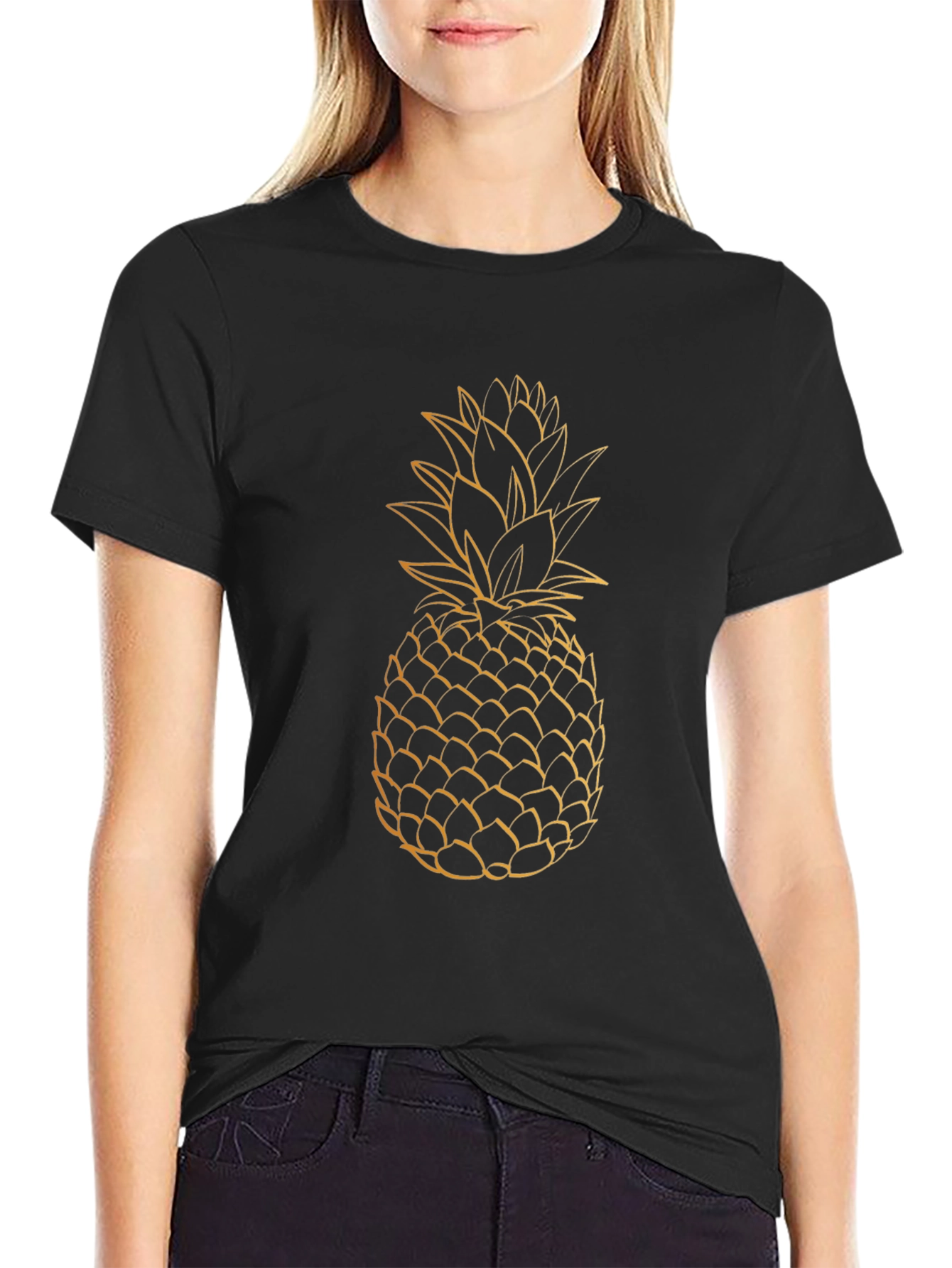 Pineapple Graphic Tee - Black Casual T-Shirt