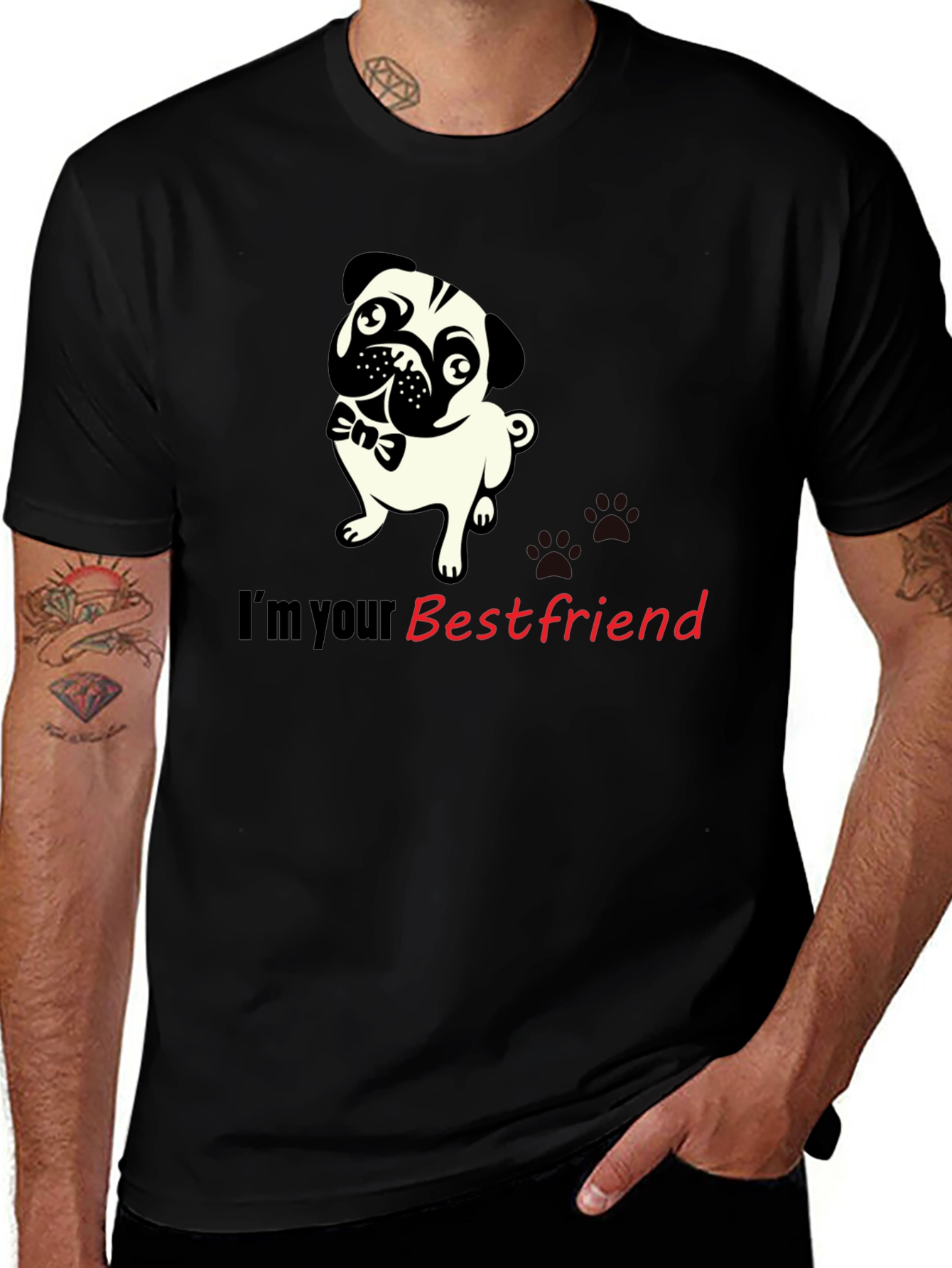 Pug Best Friend Black Graphic Tee