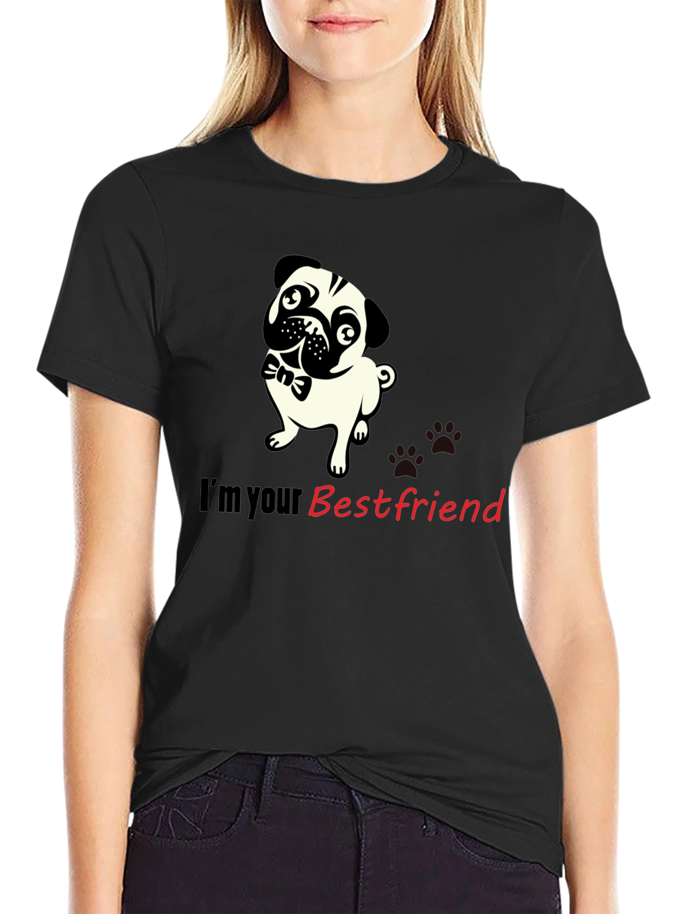 Pug Best Friend Black Graphic Tee