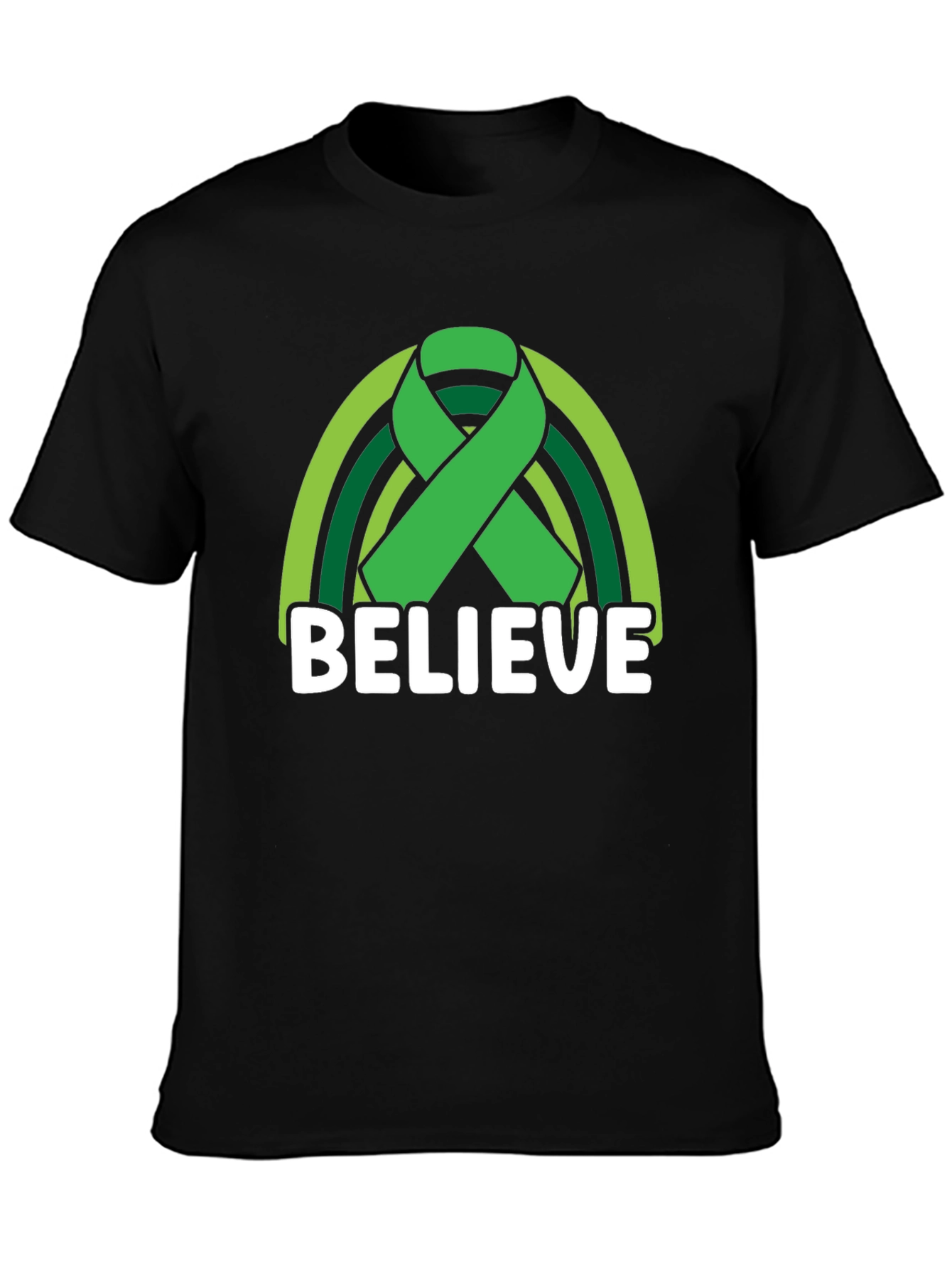 Believe Green Ribbon Rainbow Graphic T-Shirt