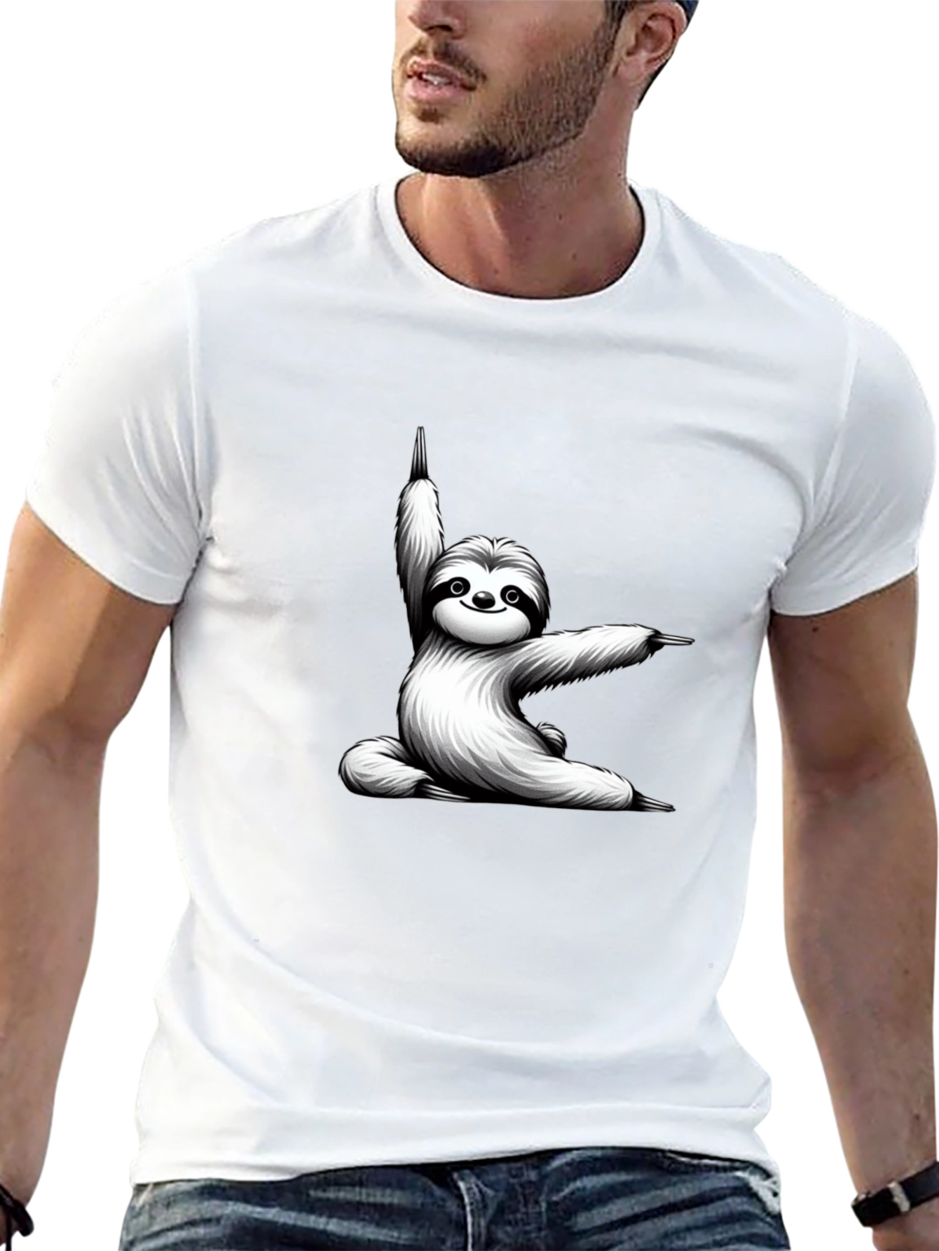 Yoga Sloth Graphic Tee - Black Cotton T-Shirt
