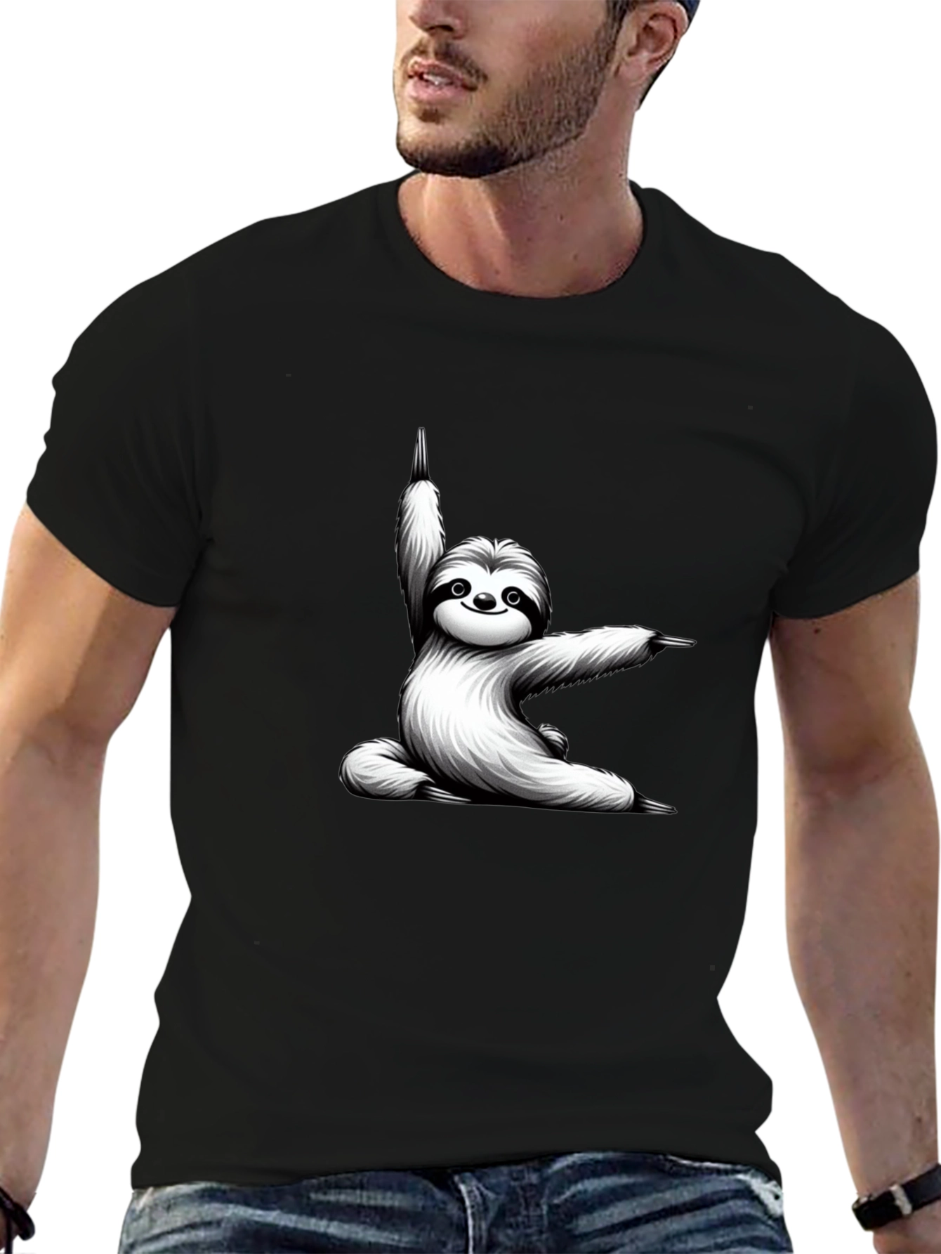 Yoga Sloth Graphic Tee - Black Cotton T-Shirt