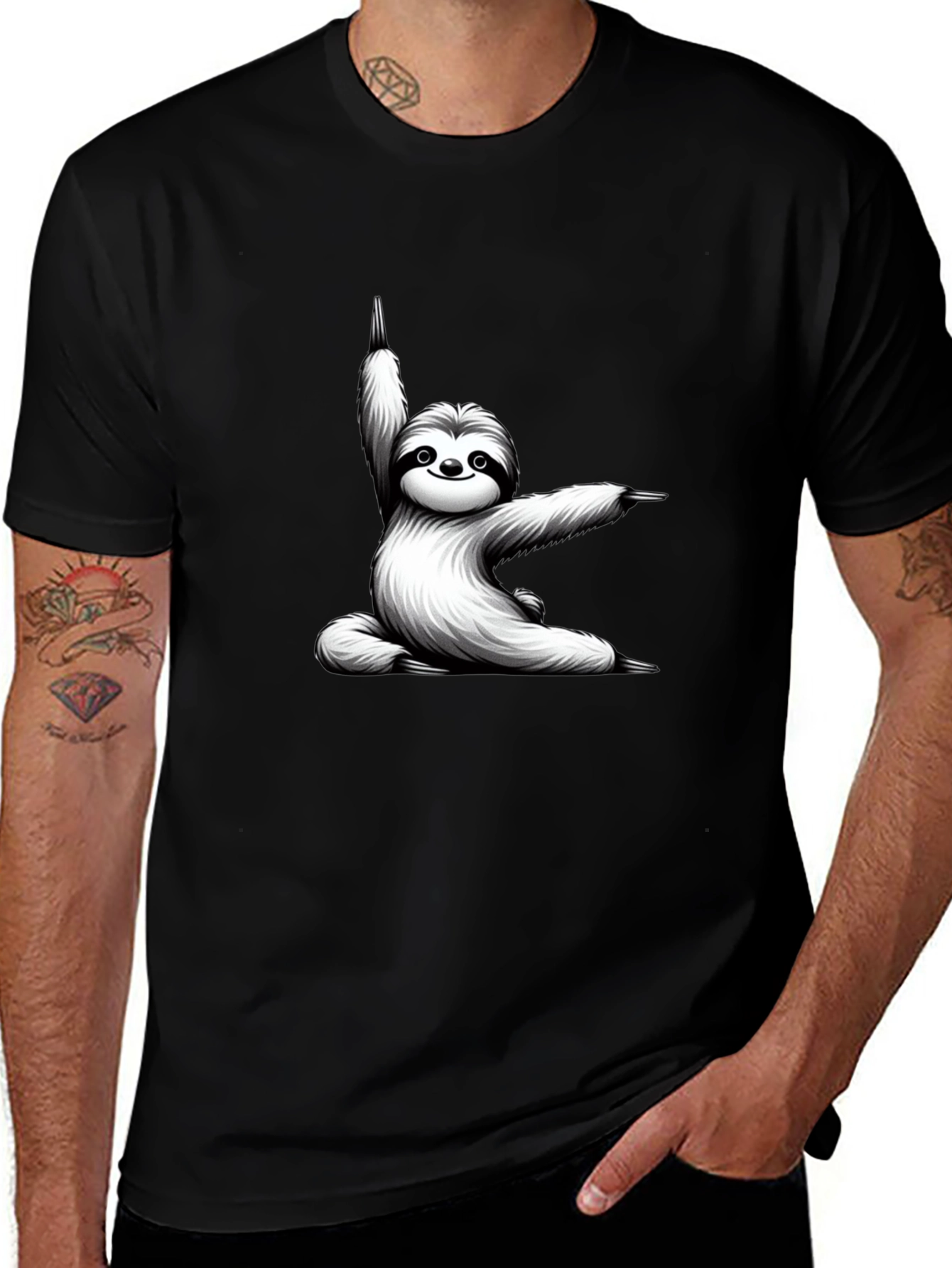 Yoga Sloth Graphic Tee - Black Cotton T-Shirt