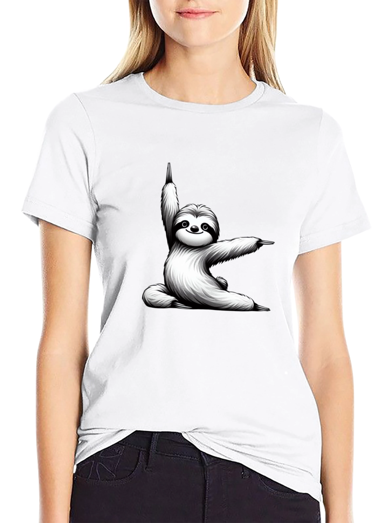 Yoga Sloth Graphic Tee - Black Cotton T-Shirt