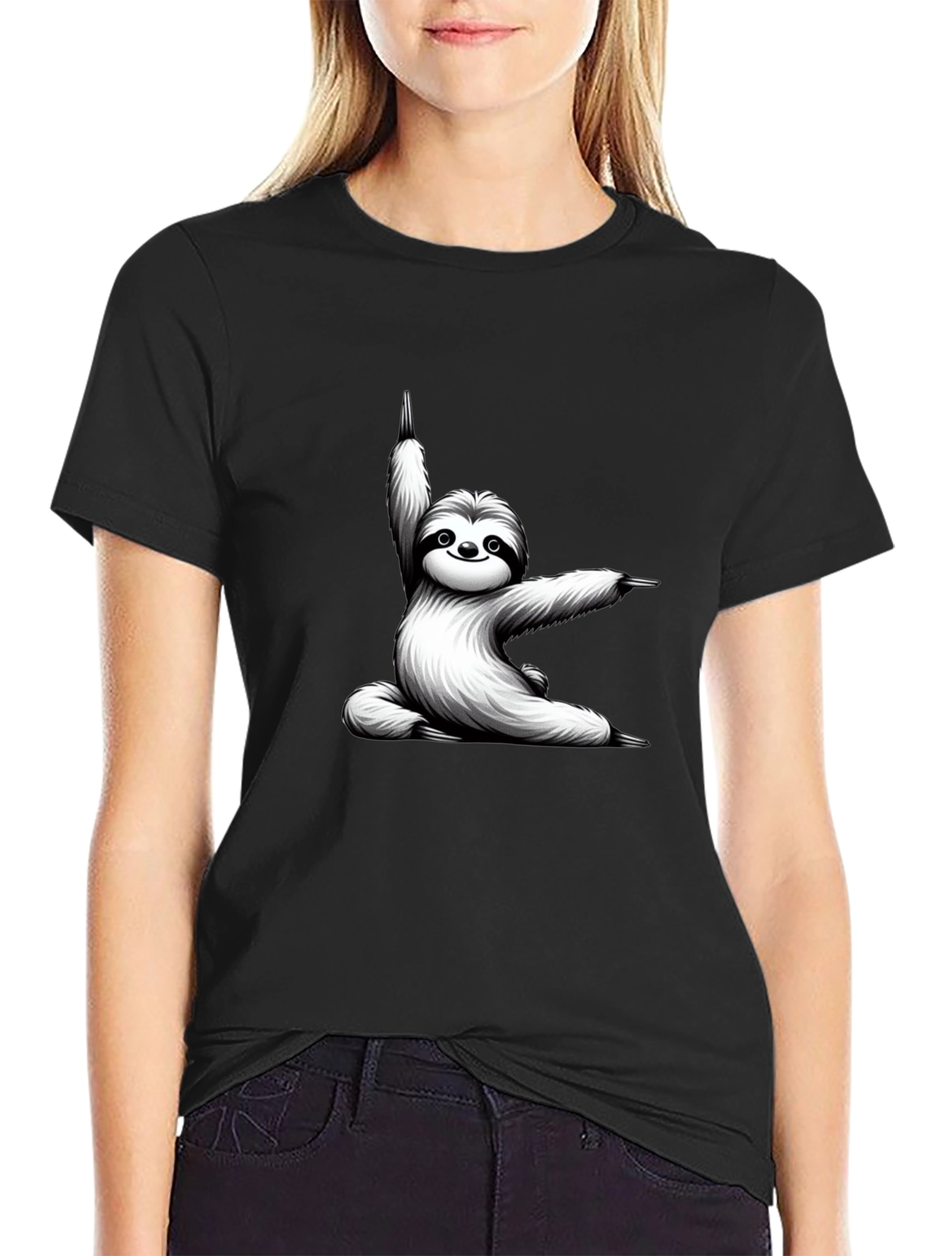 Yoga Sloth Graphic Tee - Black Cotton T-Shirt