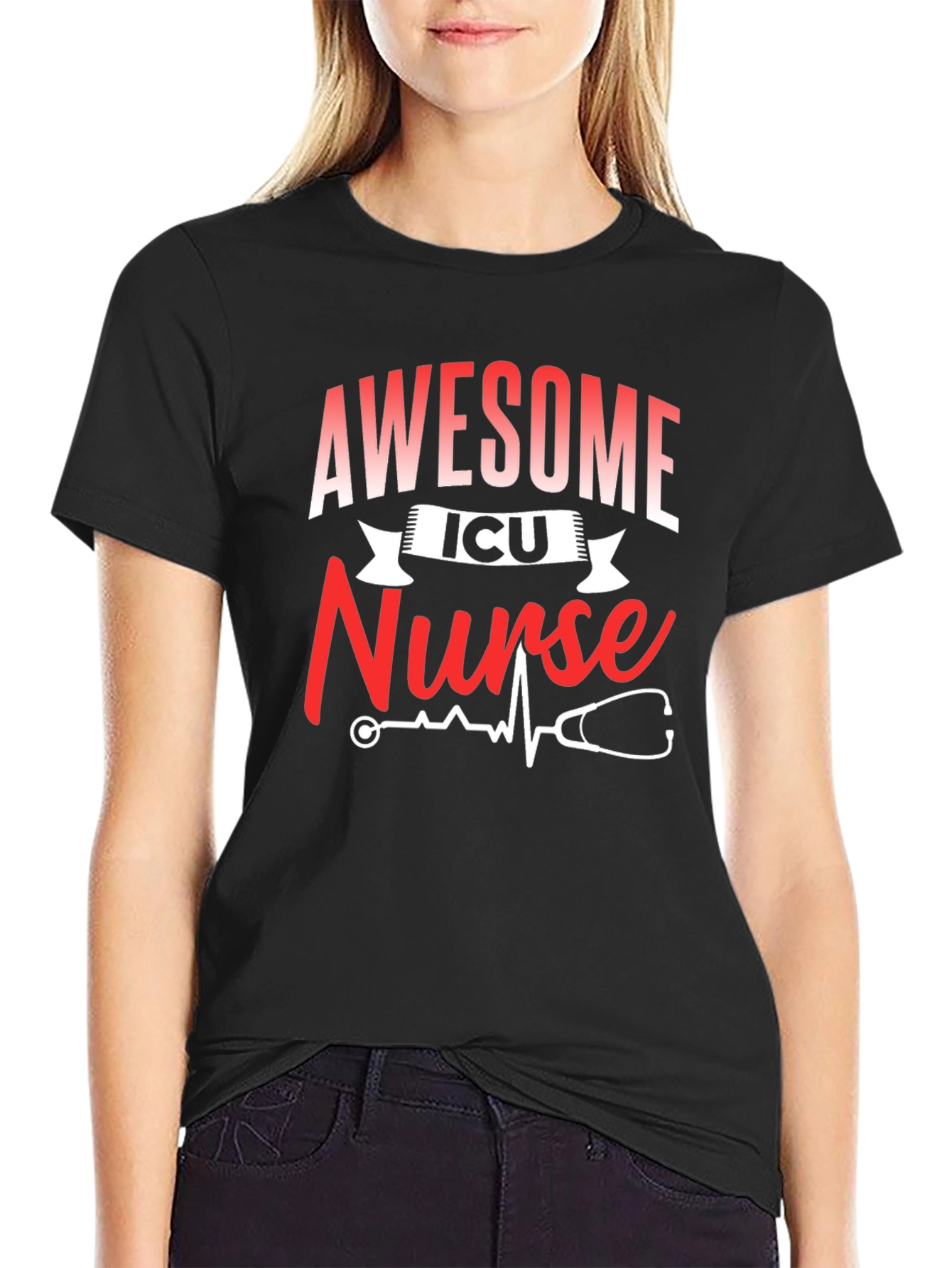 Awesome ICU Nurse Black Graphic T-Shirt