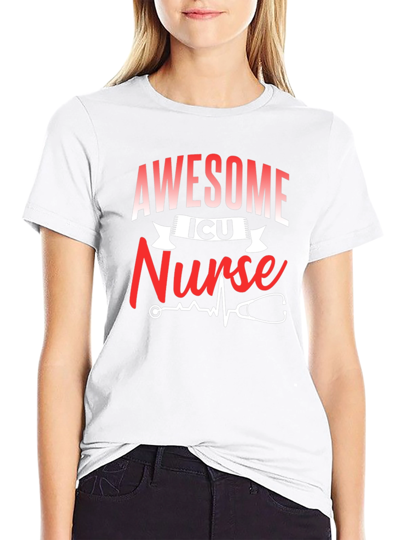 Awesome ICU Nurse Black Graphic T-Shirt