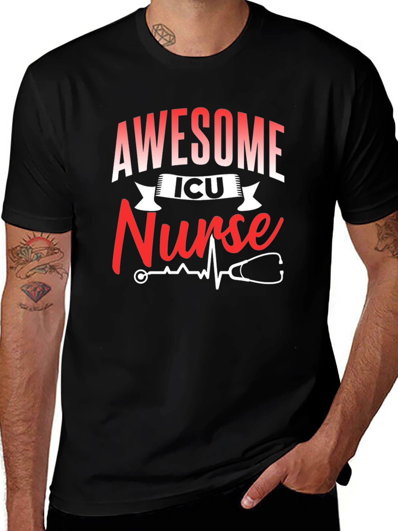Awesome ICU Nurse Black Graphic T-Shirt