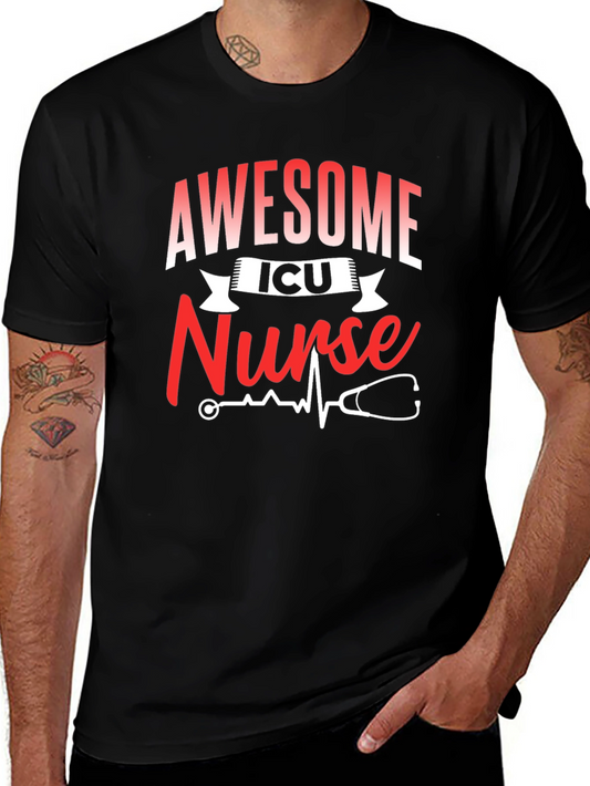 Awesome ICU Nurse Black Graphic T-Shirt