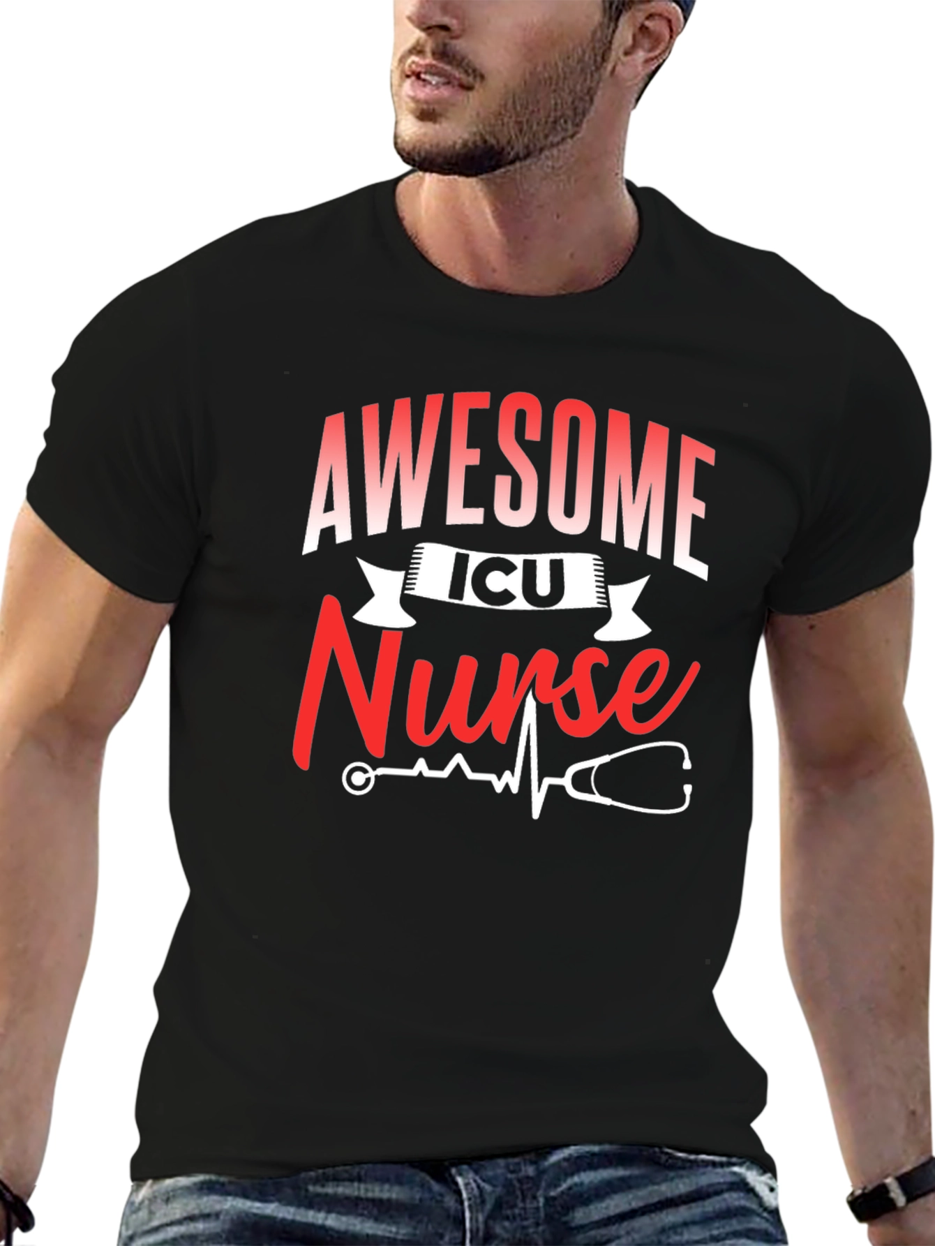 Awesome ICU Nurse Black Graphic T-Shirt
