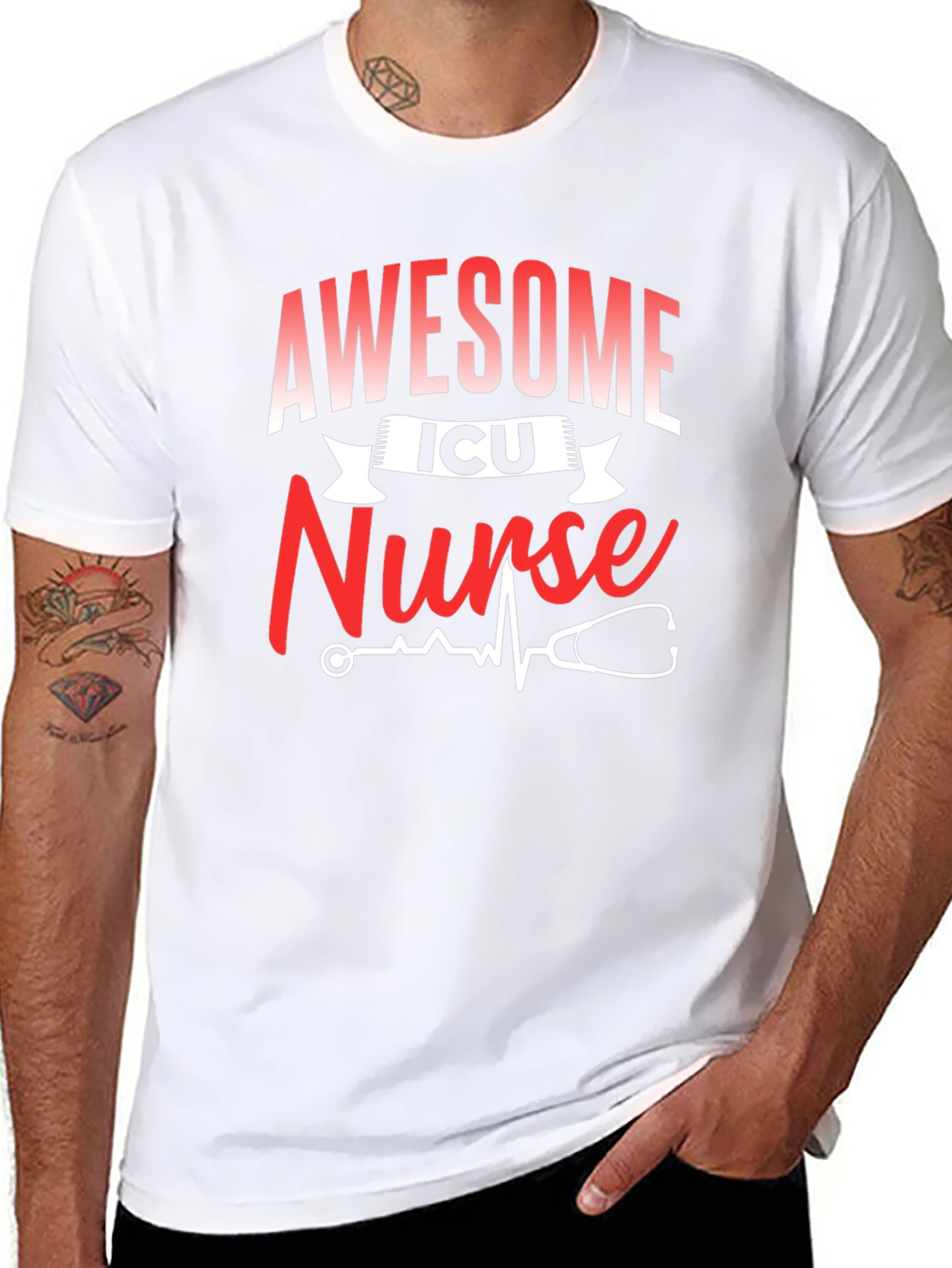 Awesome ICU Nurse Black Graphic T-Shirt