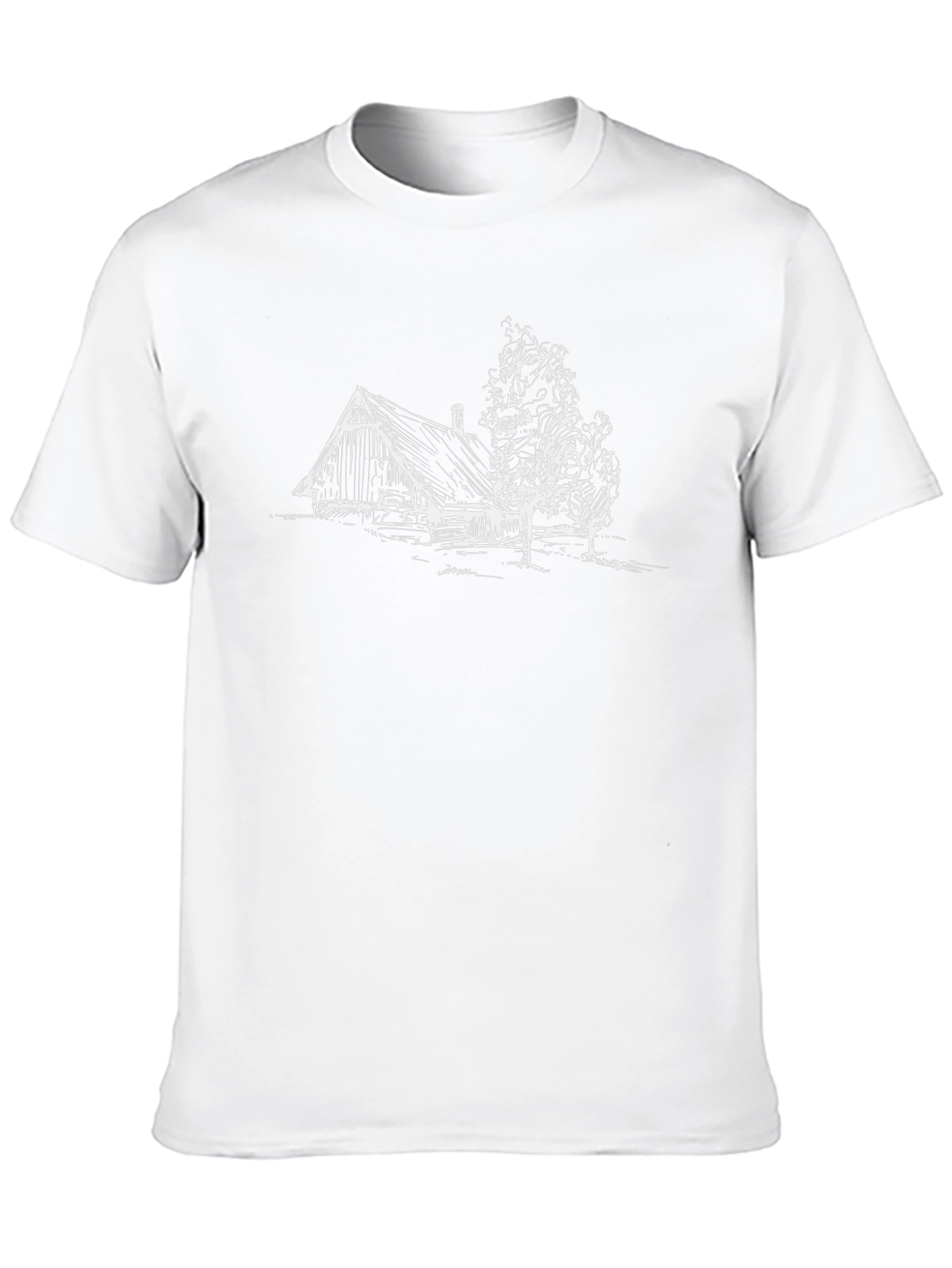 Rustic Cabin Sketch Black T-Shirt