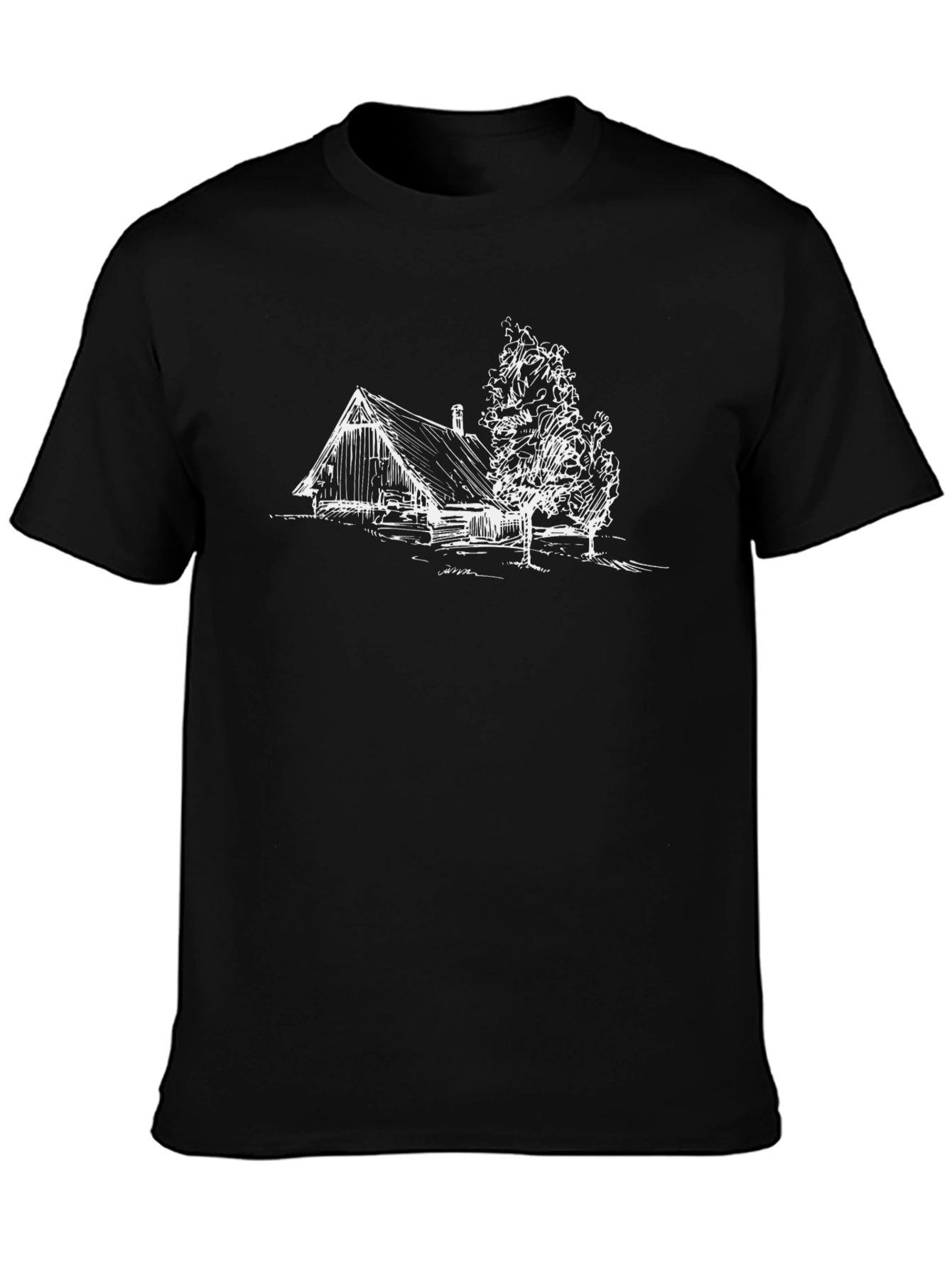 Rustic Cabin Sketch Black T-Shirt