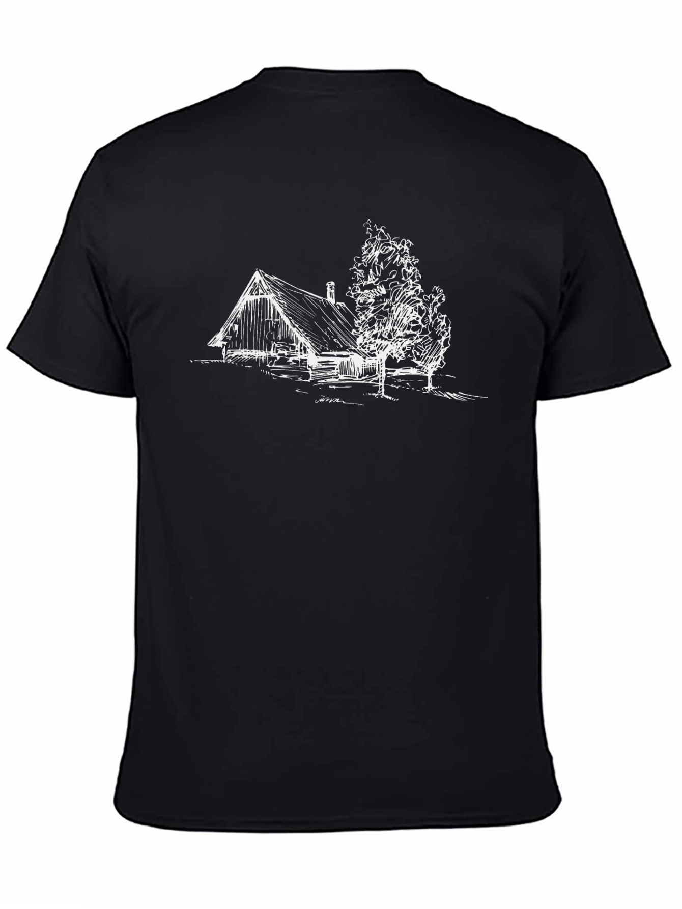 Rustic Cabin Sketch Black T-Shirt