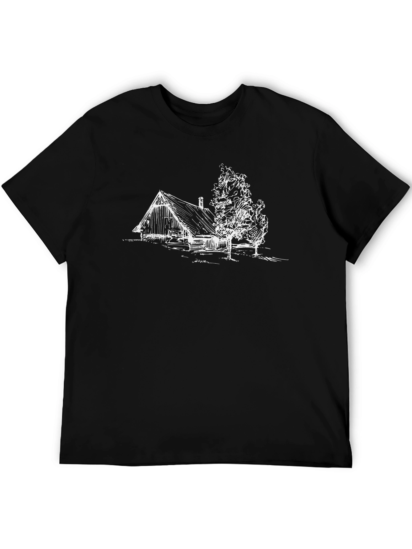 Rustic Cabin Sketch Black T-Shirt