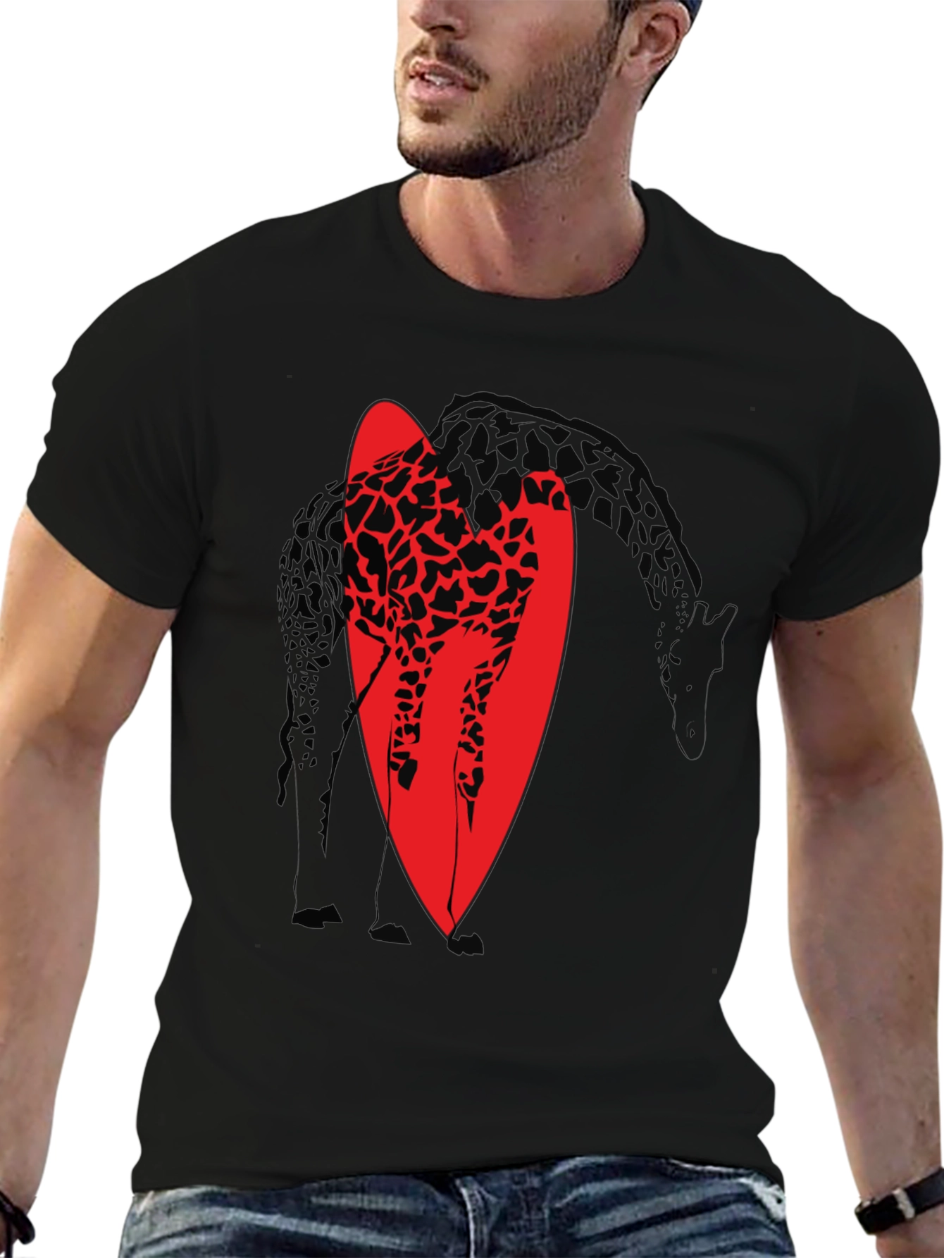 Giraffe Silhouette Graphic T-Shirt - Black