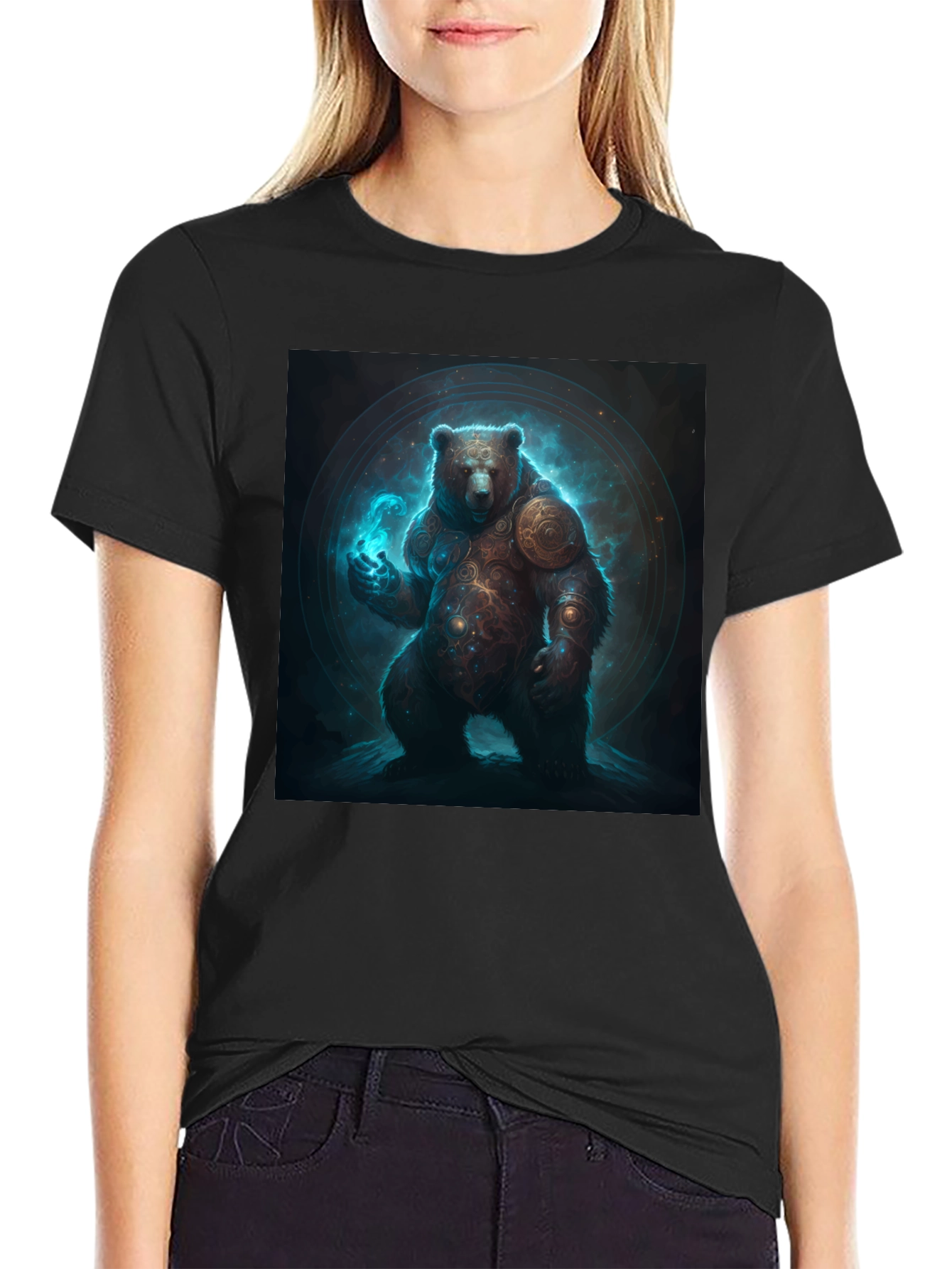 Mystic Bear Graphic Tee - Black Cotton Blend
