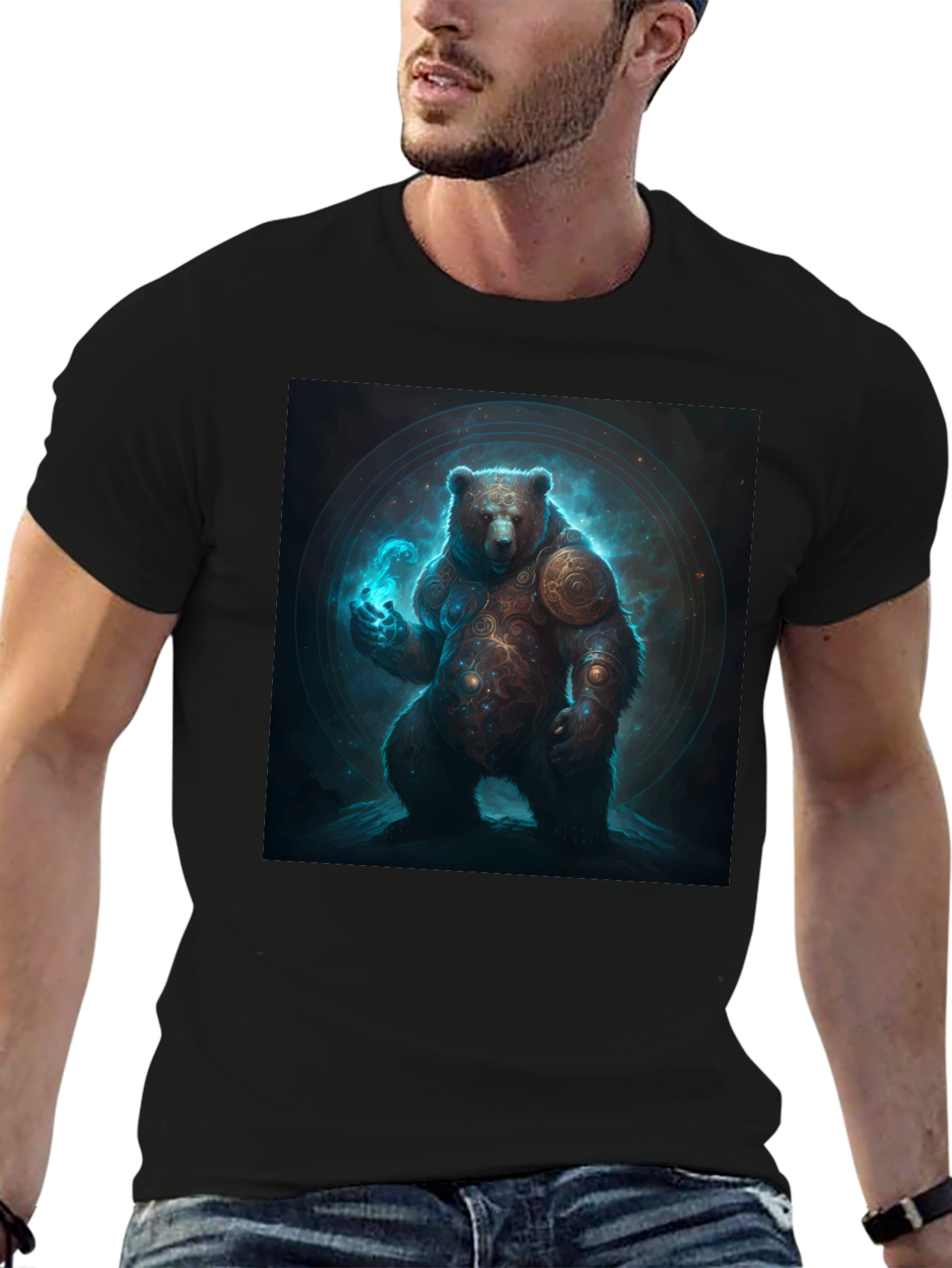 Mystic Bear Graphic Tee - Black Cotton Blend