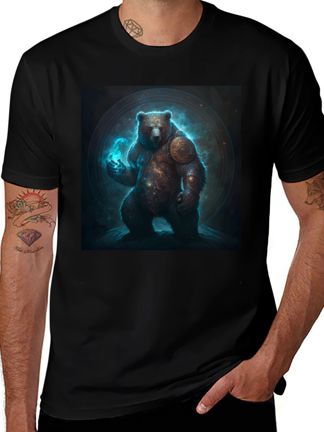 Mystic Bear Graphic Tee - Black Cotton Blend