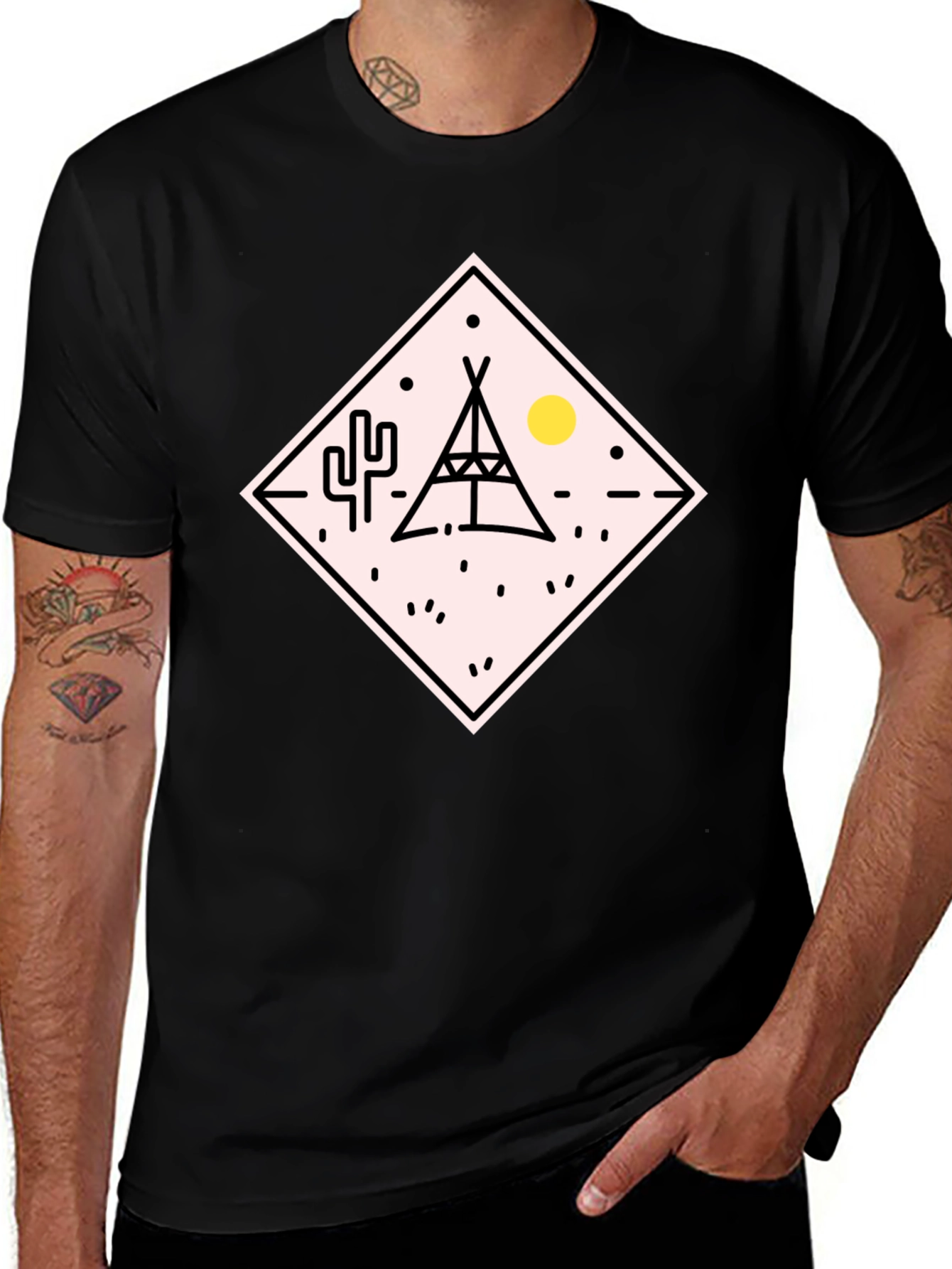 Teepee Desert Graphic T-Shirt - Black