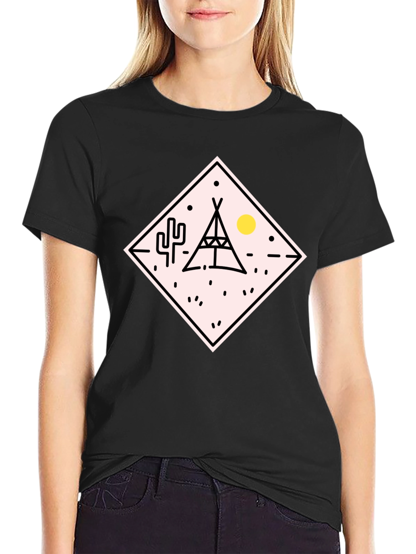 Teepee Desert Graphic T-Shirt - Black
