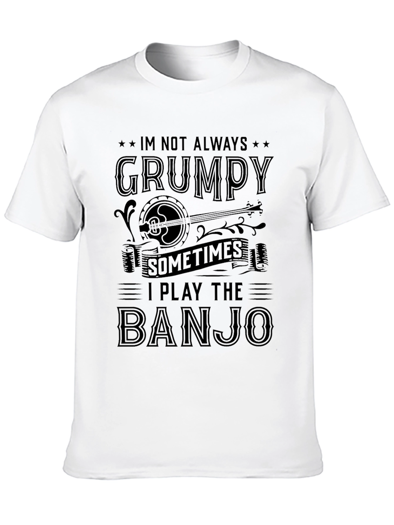 Grumpy Banjo Player Black Graphic Tee