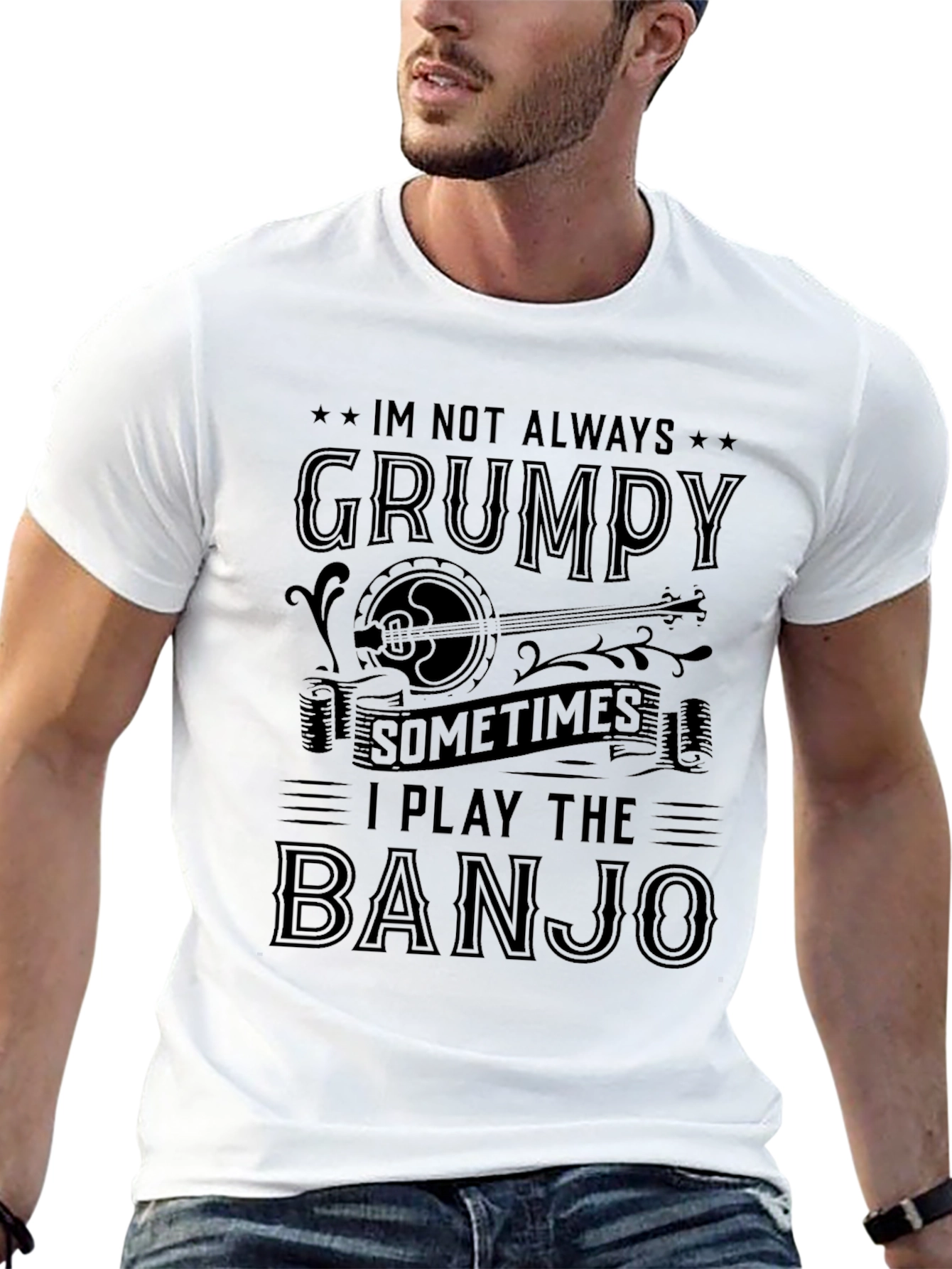 Grumpy Banjo Player Black Graphic Tee