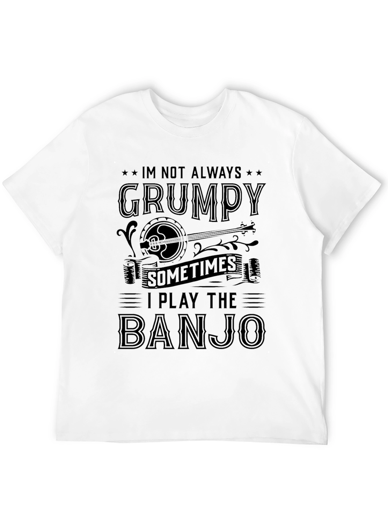 Grumpy Banjo Player Black Graphic Tee
