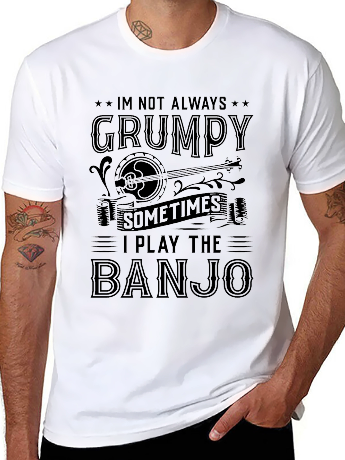 Grumpy Banjo Player Black Graphic Tee