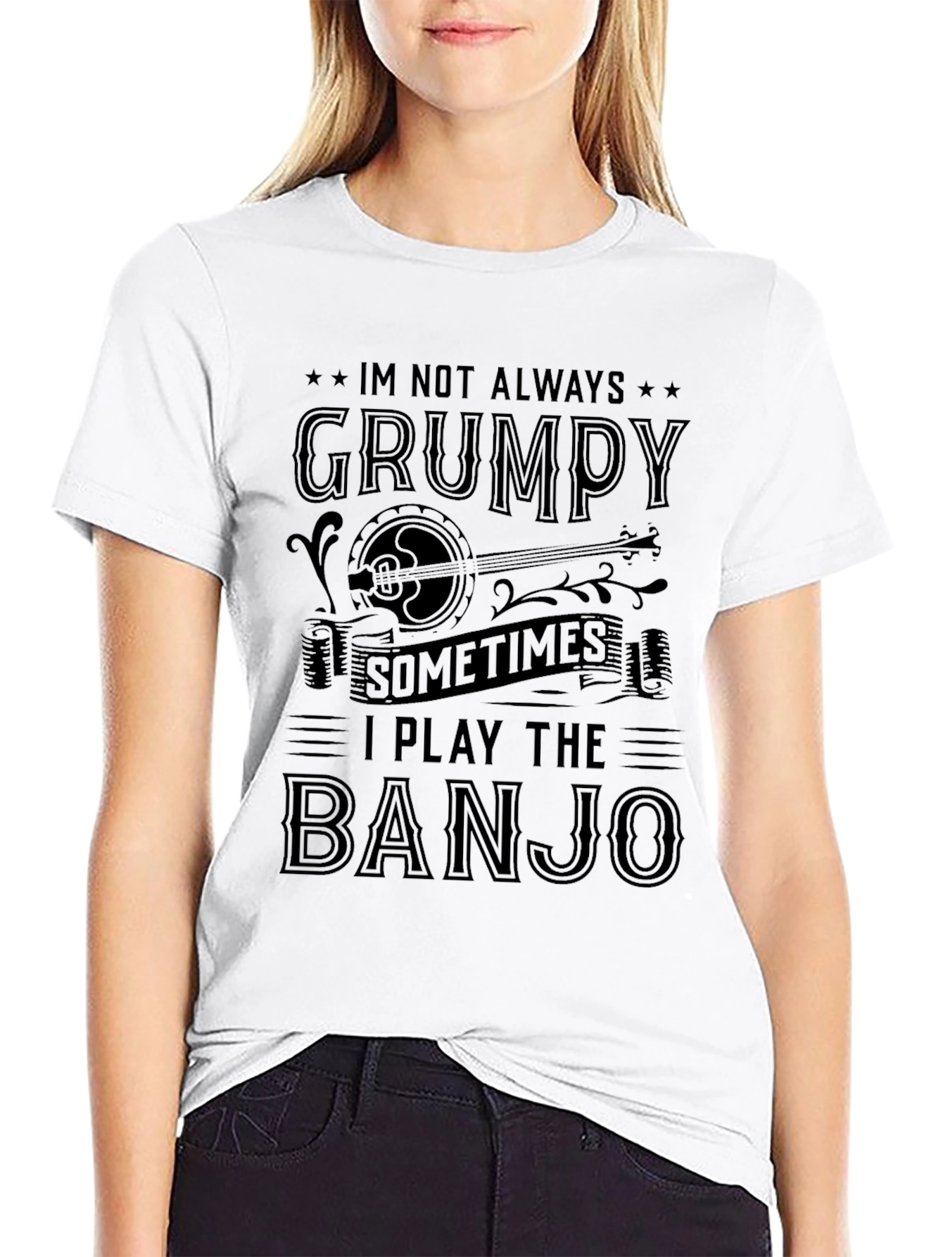 Grumpy Banjo Player Black Graphic Tee