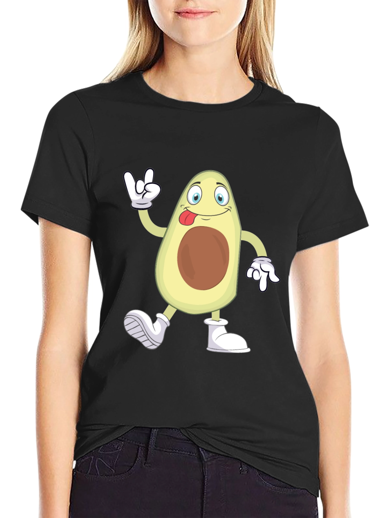 Funny Avocado Cartoon Graphic Black T-Shirt