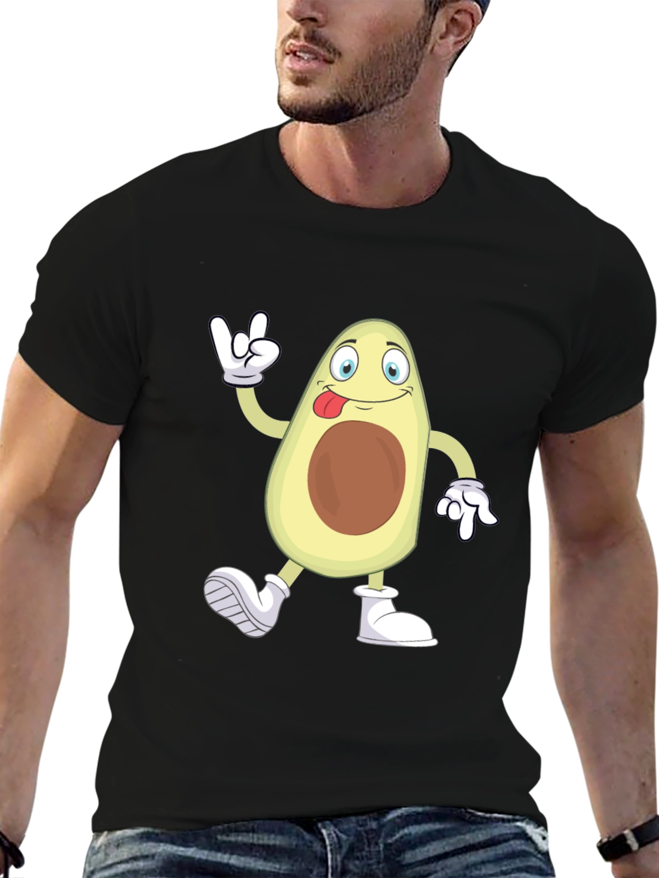 Funny Avocado Cartoon Graphic Black T-Shirt