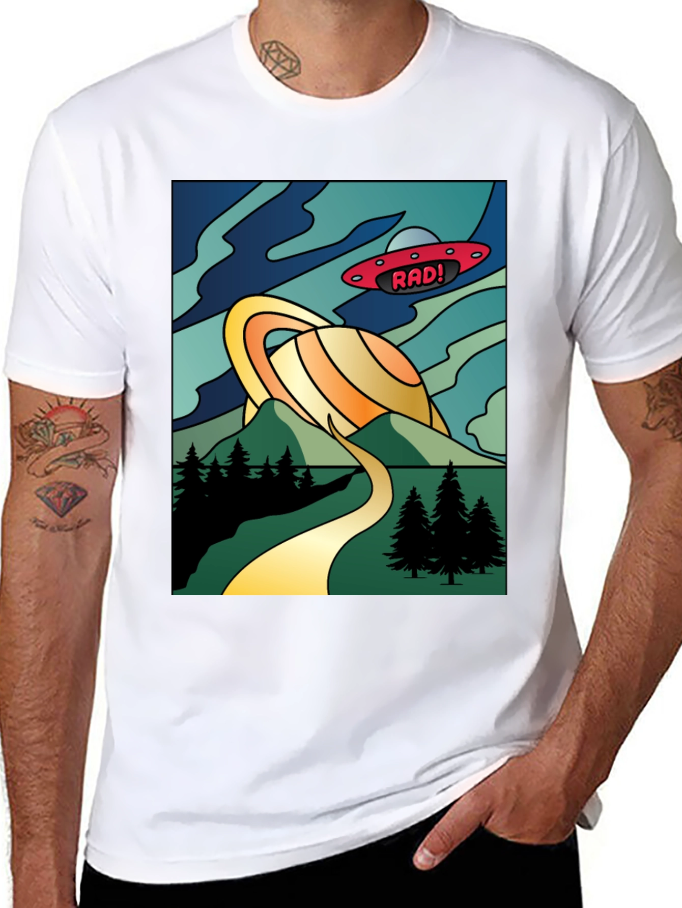 Retro Rad! Graphic Tee - Saturn & UFO Design