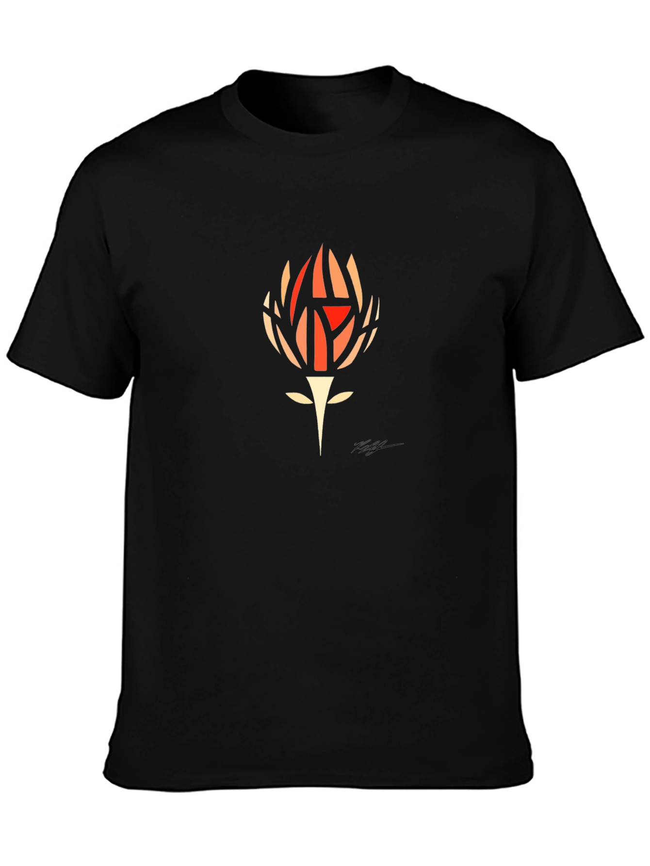 Abstract Floral Graphic Tee - Black