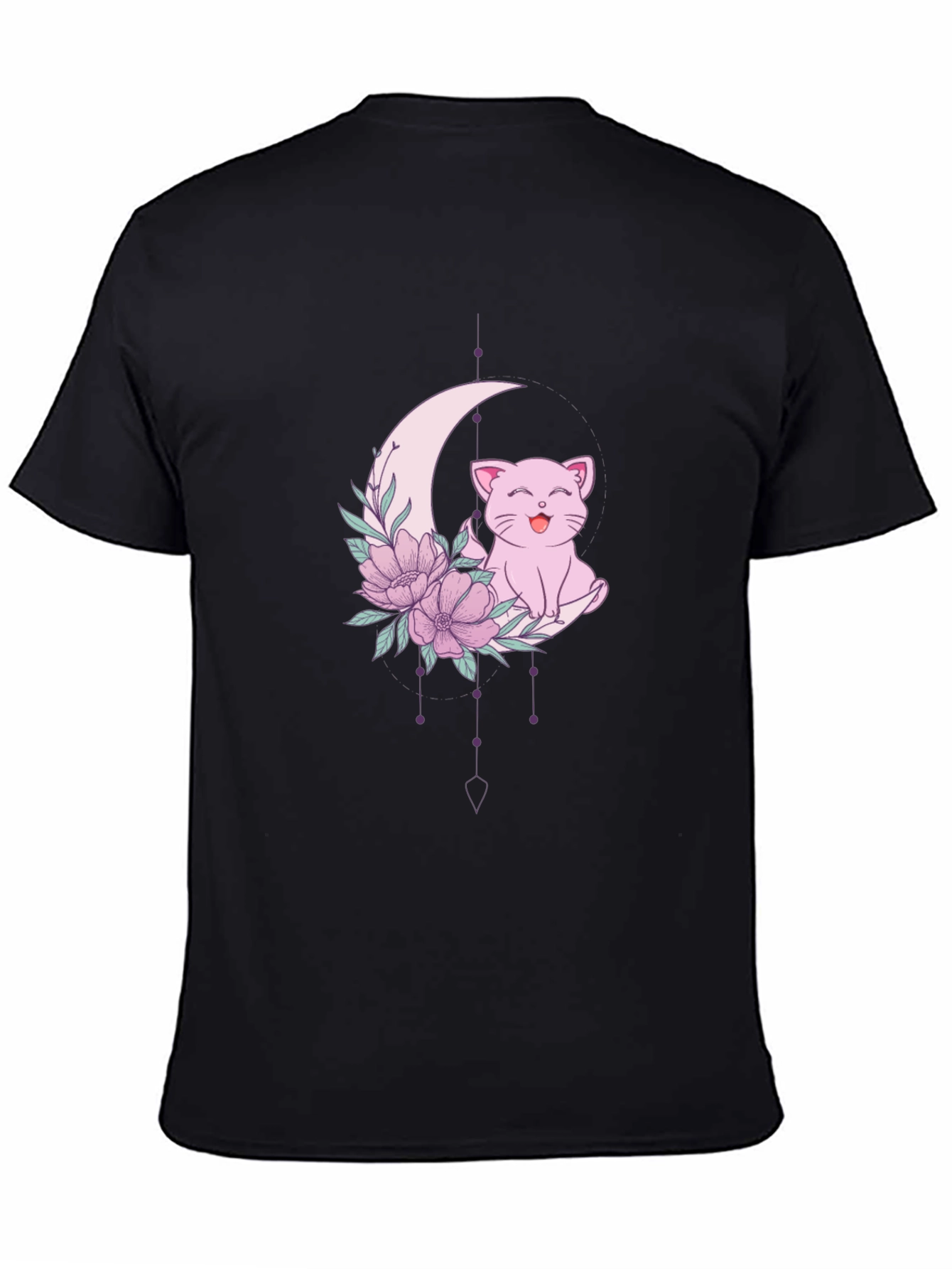 Cute Cat Moon Floral Graphic Tee