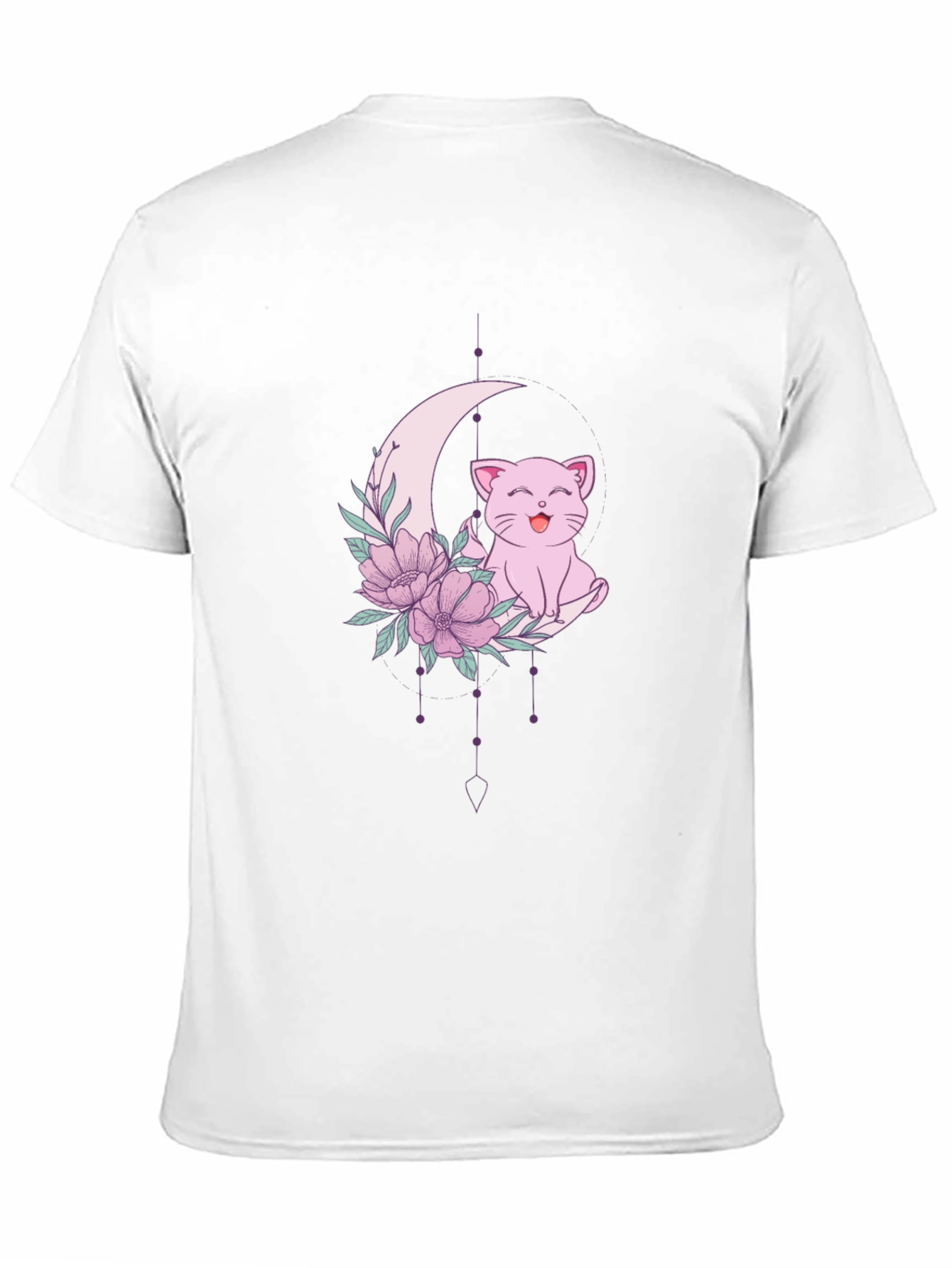 Cute Cat Moon Floral Graphic Tee